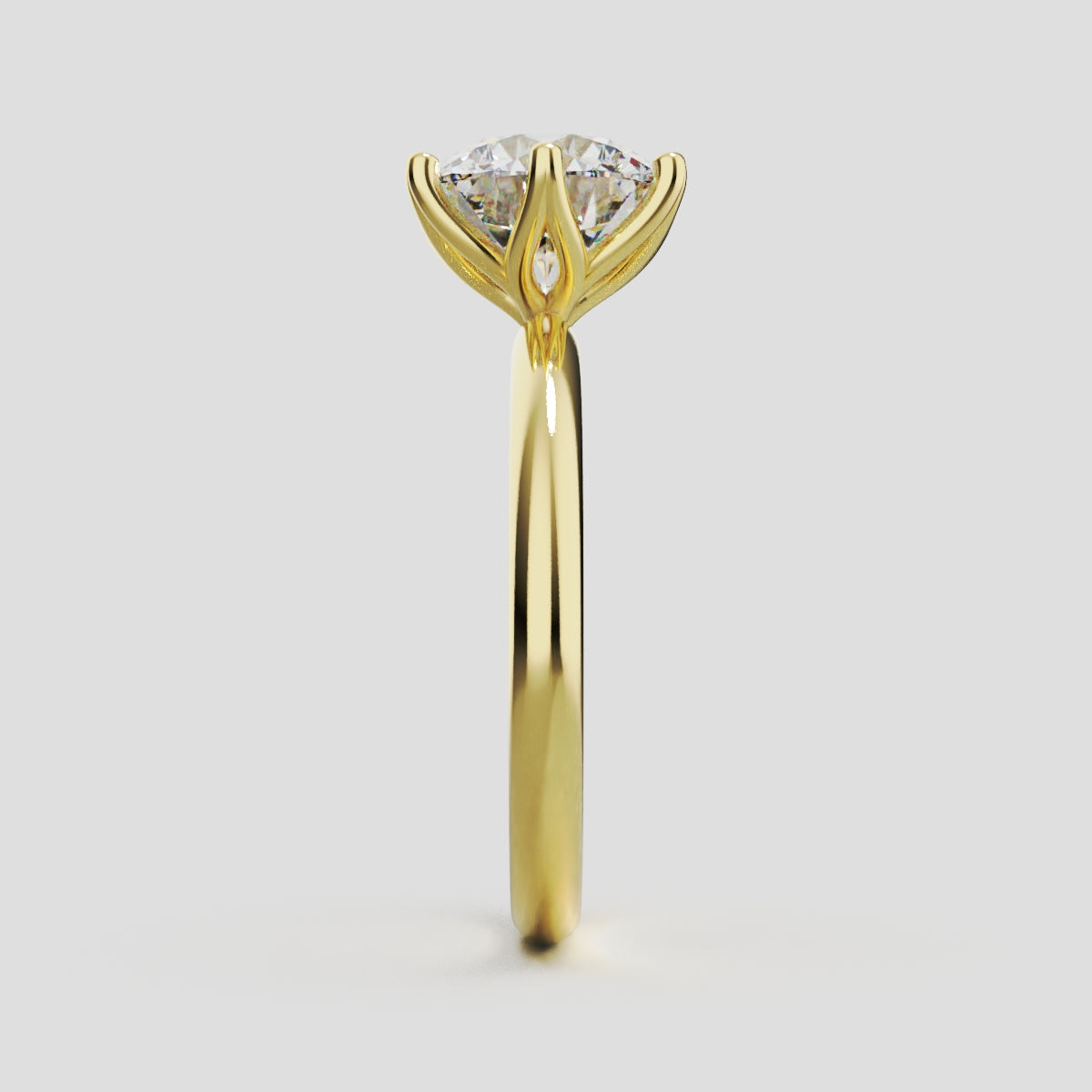 Germoglio, 2ct round lab grown diamond engagement ring, Hidden Petal Set, Fixed Width, 18K yellow gold - side view
