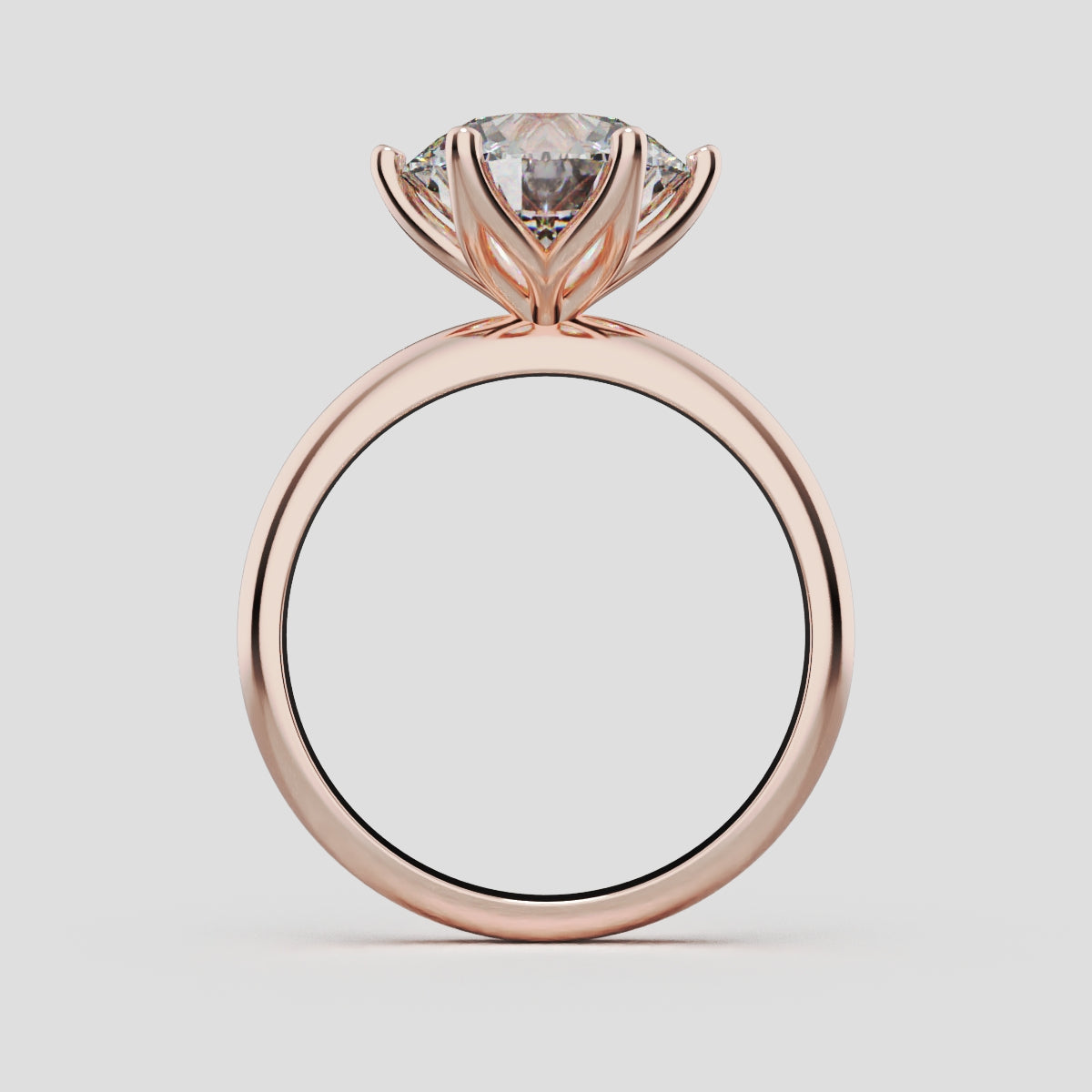 Germoglio, 3ct round lab grown diamond engagement ring, Hidden Petal Set, Fixed Width, 18K rose gold - through finger