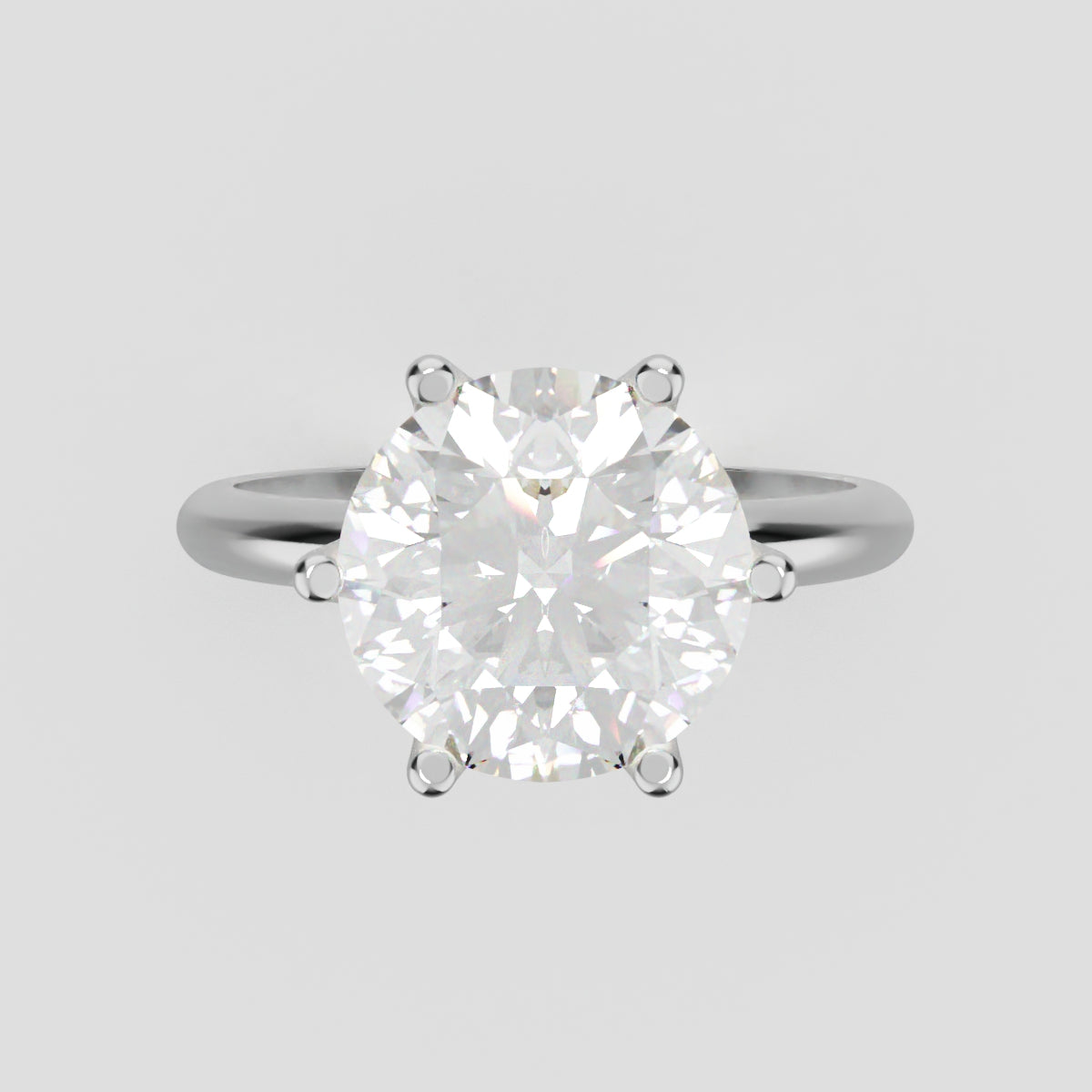 Germoglio, 3ct round lab grown diamond engagement ring, Hidden Petal Set, Fixed Width, 18K white gold - front view