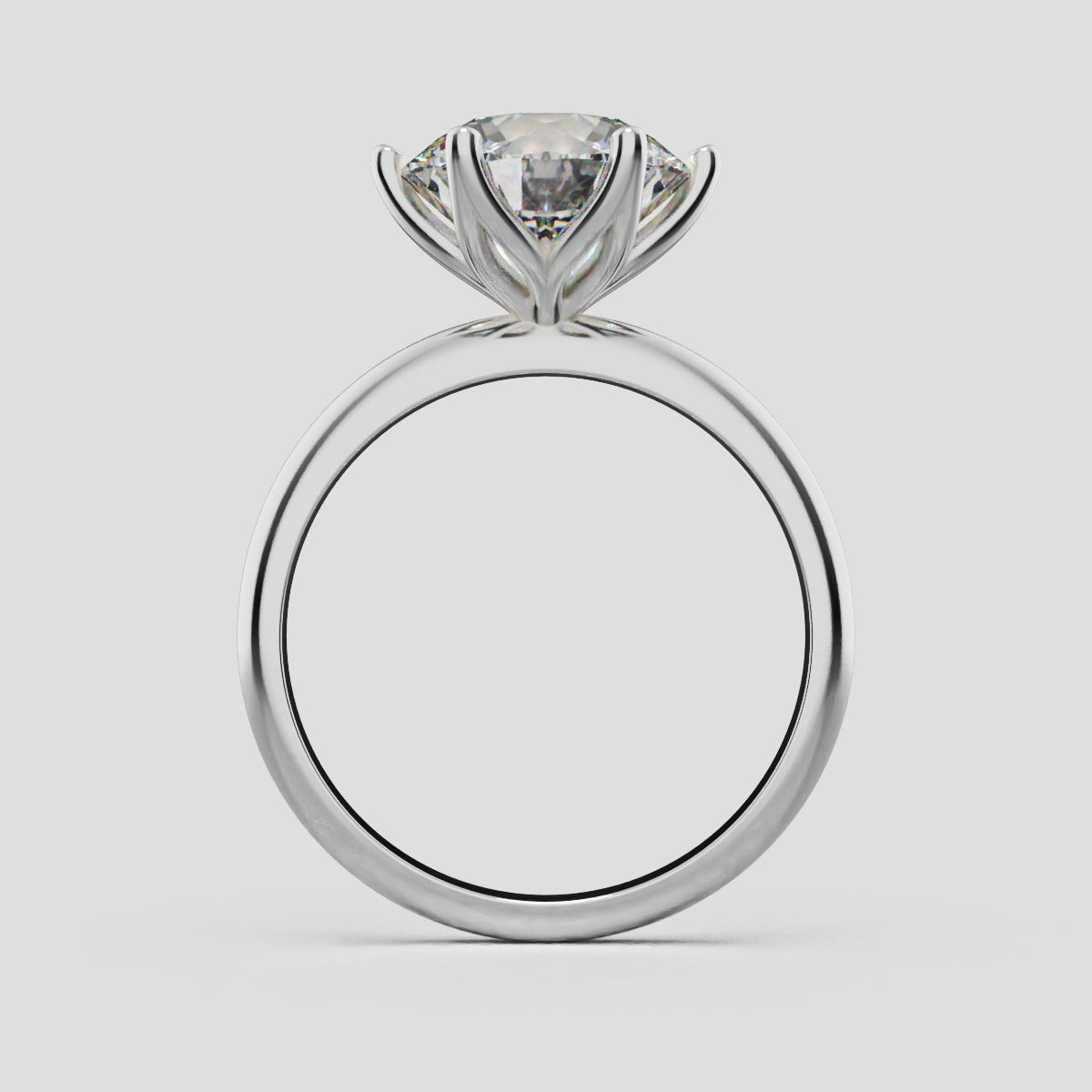 Germoglio, 3ct round lab grown diamond engagement ring, Hidden Petal Set, Fixed Width, 18K white gold - through finger
