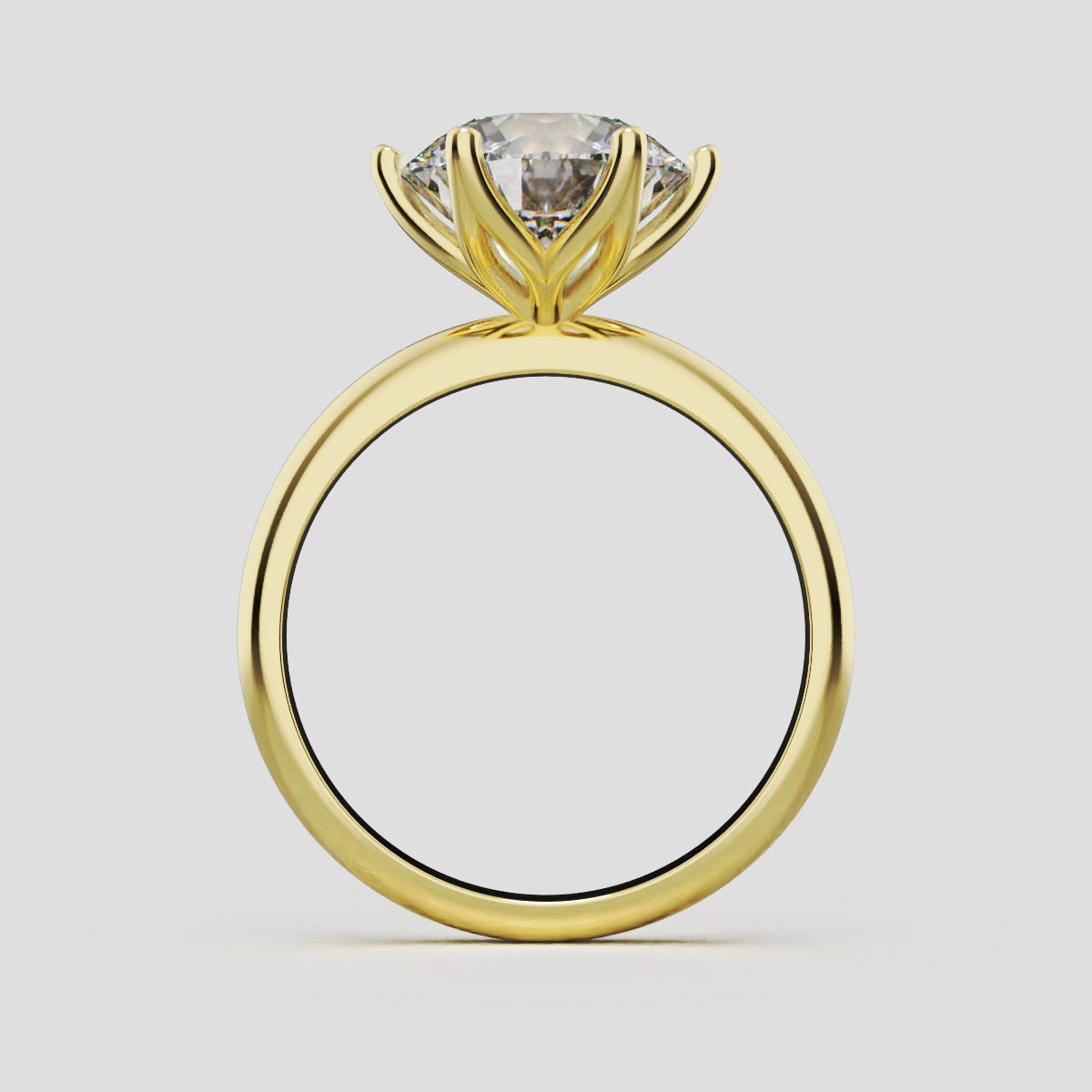 Germoglio, 3ct round lab grown diamond engagement ring, Hidden Petal Set, Fixed Width, 18K yellow gold - through finger