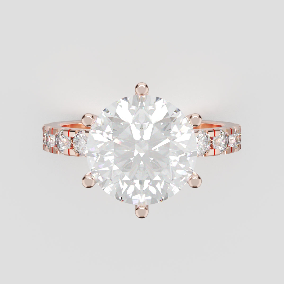 Via Lattea, 3ct round lab grown diamond engagement ring, 2.3mm Pave, 6 Prongs, 18K rose gold - front view