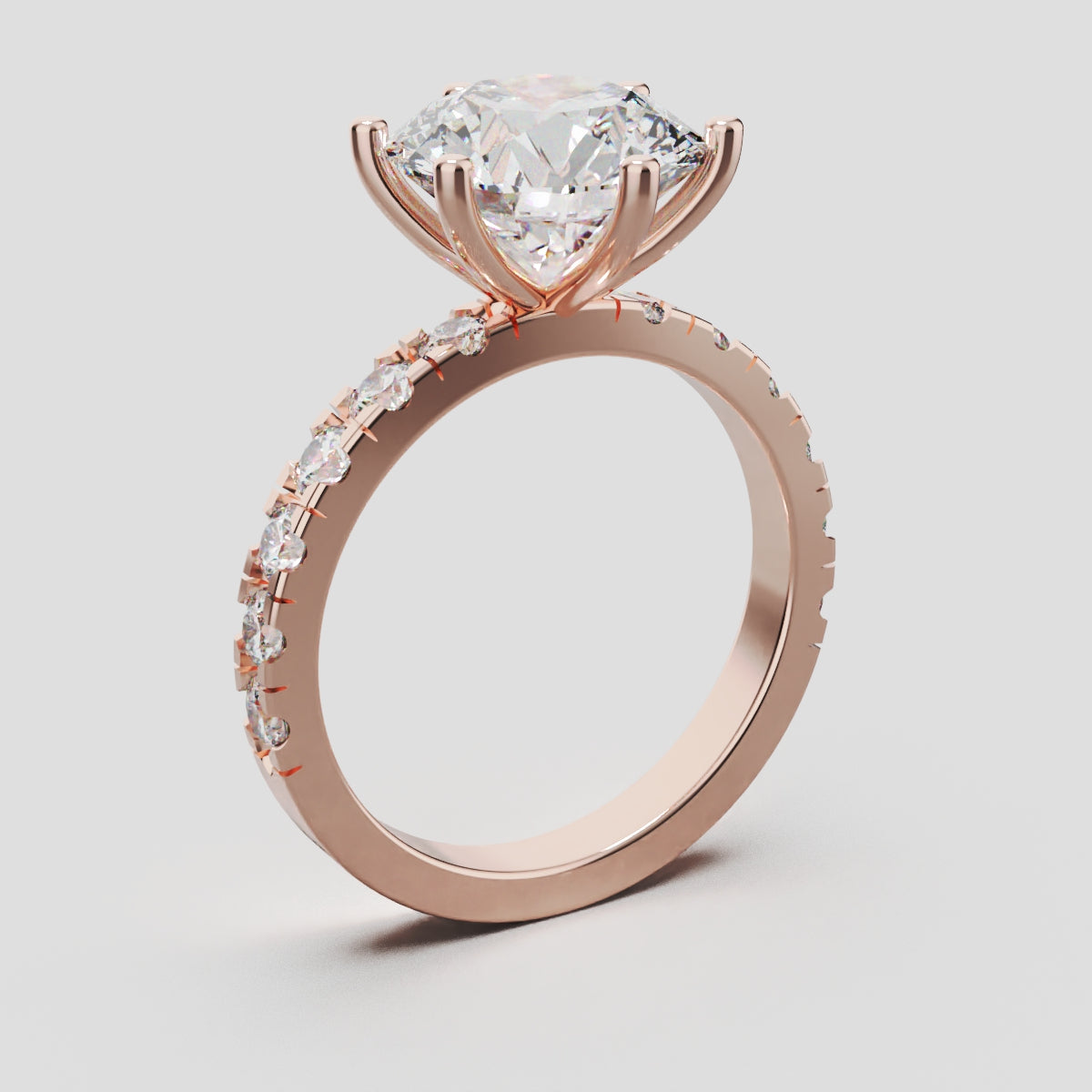 Via Lattea, 3ct round lab grown diamond engagement ring, 2.3mm Pave, 6 Prongs, 18K rose gold - ne