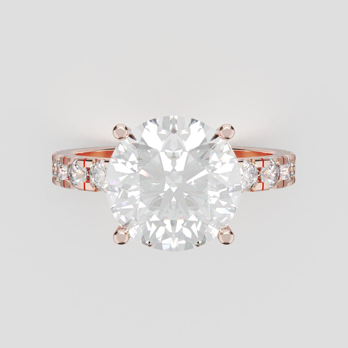 Eclissi, 3ct round lab grown diamond engagement ring, 2.3mm Pave, Hidden Halo, 18K rose gold - front view