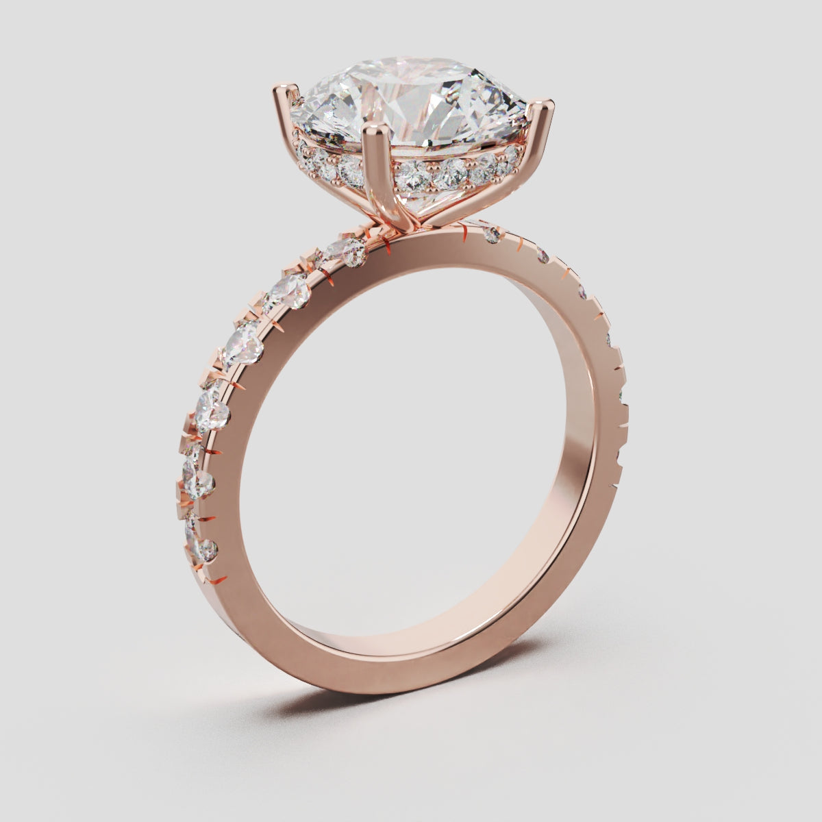 Eclissi, 3ct round lab grown diamond engagement ring, 2.3mm Pave, Hidden Halo, 18K rose gold - ne