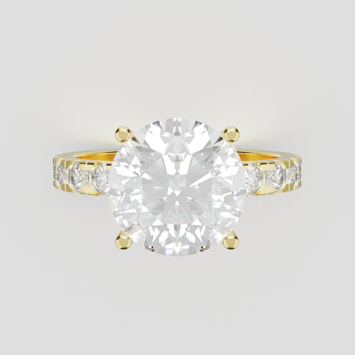Eclissi, 3ct round lab grown diamond engagement ring, 2.3mm Pave, Hidden Halo, 18K yellow gold - front view