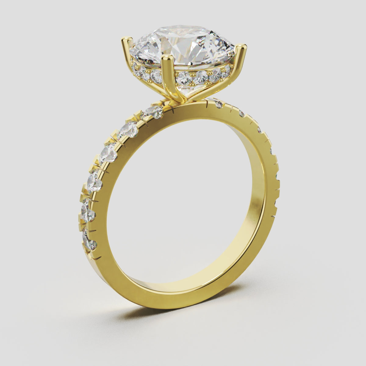 Eclissi, 3ct round lab grown diamond engagement ring, 2.3mm Pave, Hidden Halo, 18K yellow gold - ne