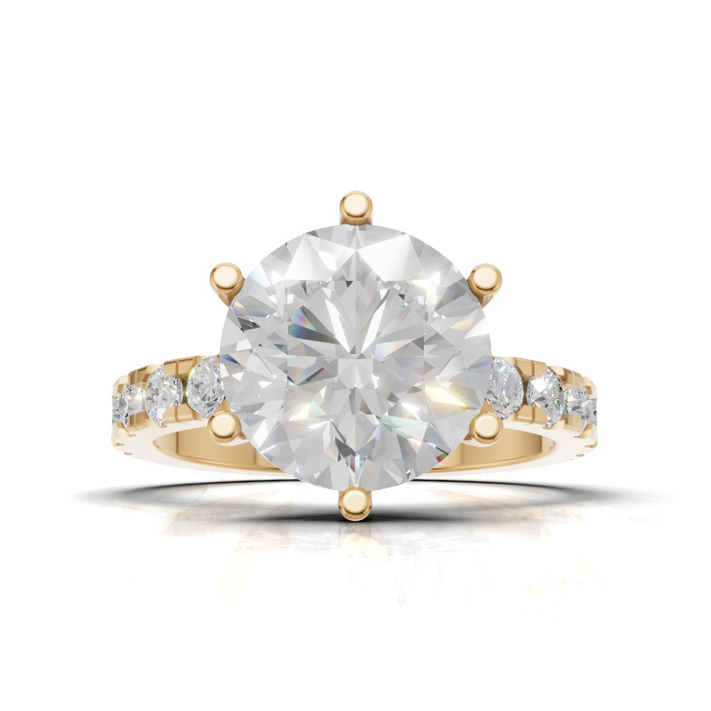 Via Lattea, 3ct round lab grown diamond engagement ring, 2.3mm Pave, 6 Prongs, 18K yellow gold - view 4