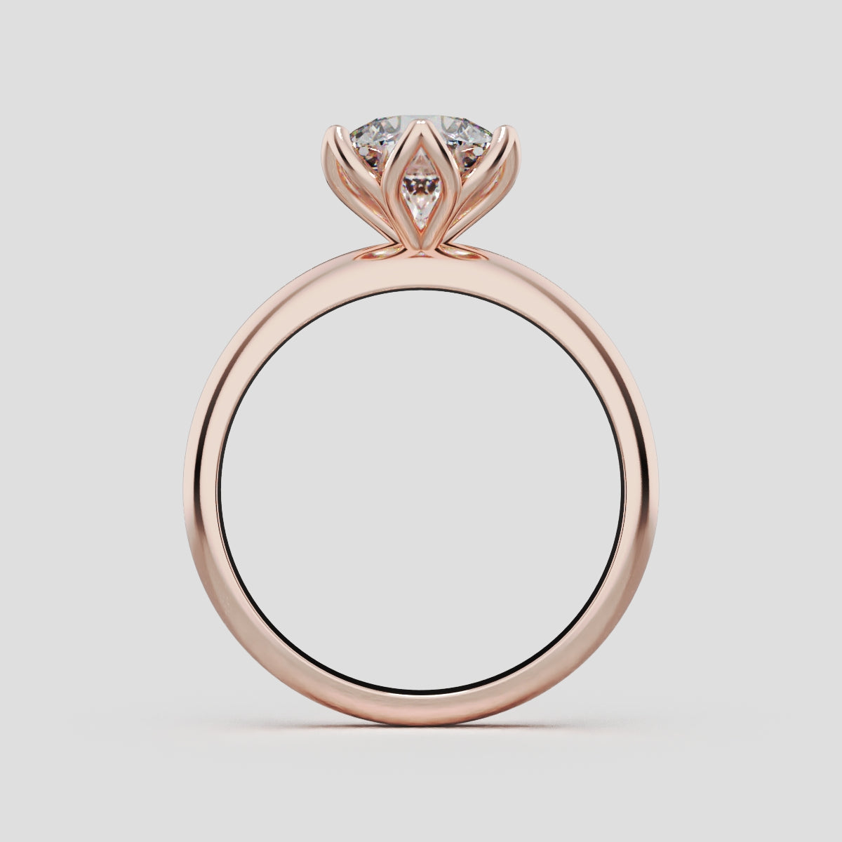 Fiorita, 1.5ct round lab grown diamond engagement ring, Petal Visible, 18K rose gold - through finger
