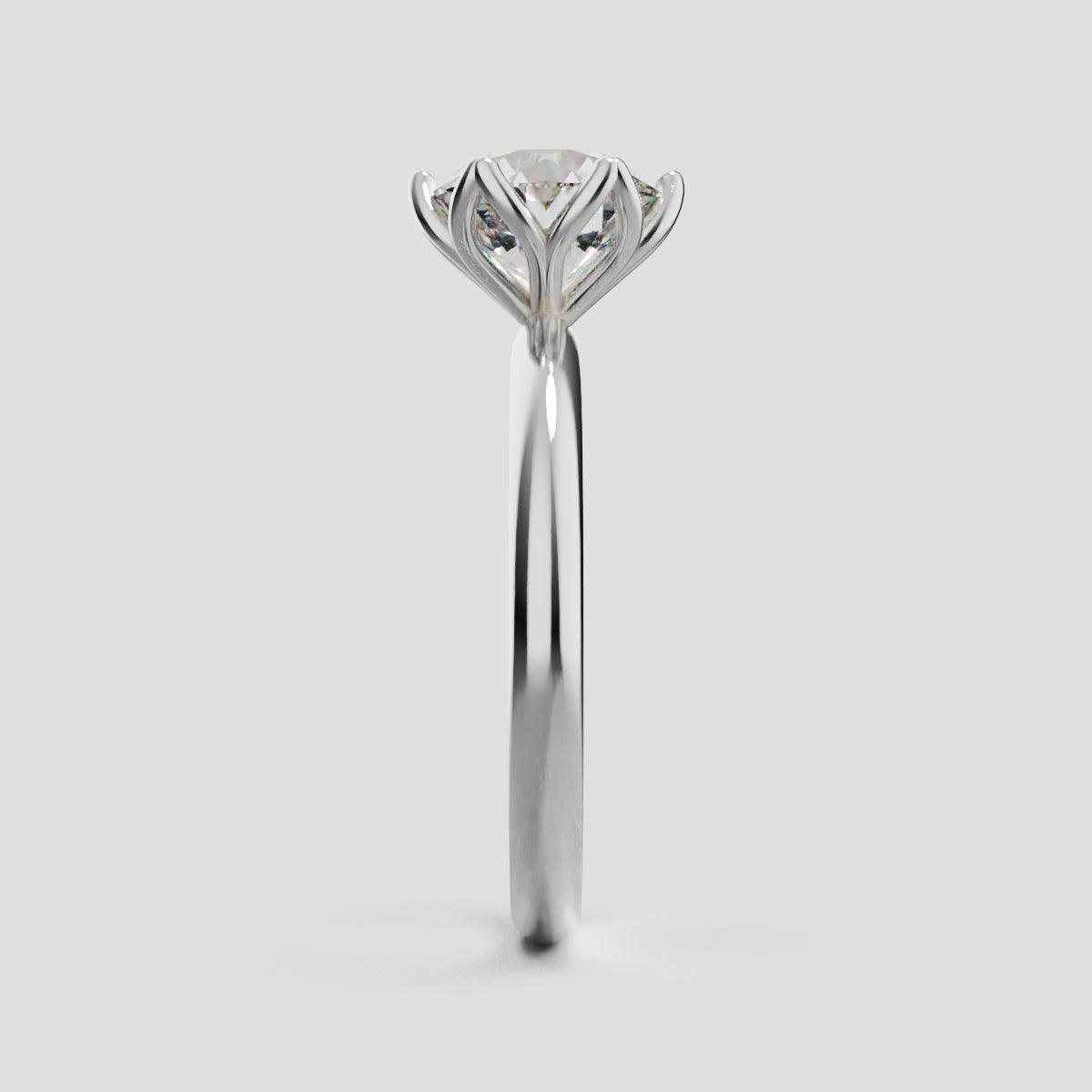 Fiorita, 1.5ct round lab grown diamond engagement ring, Petal Visible, 18K white gold - side view
