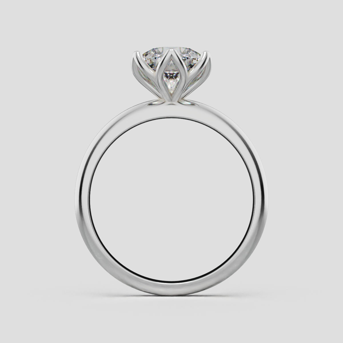 Fiorita, 1.5ct round lab grown diamond engagement ring, Petal Visible, 18K white gold - through finger