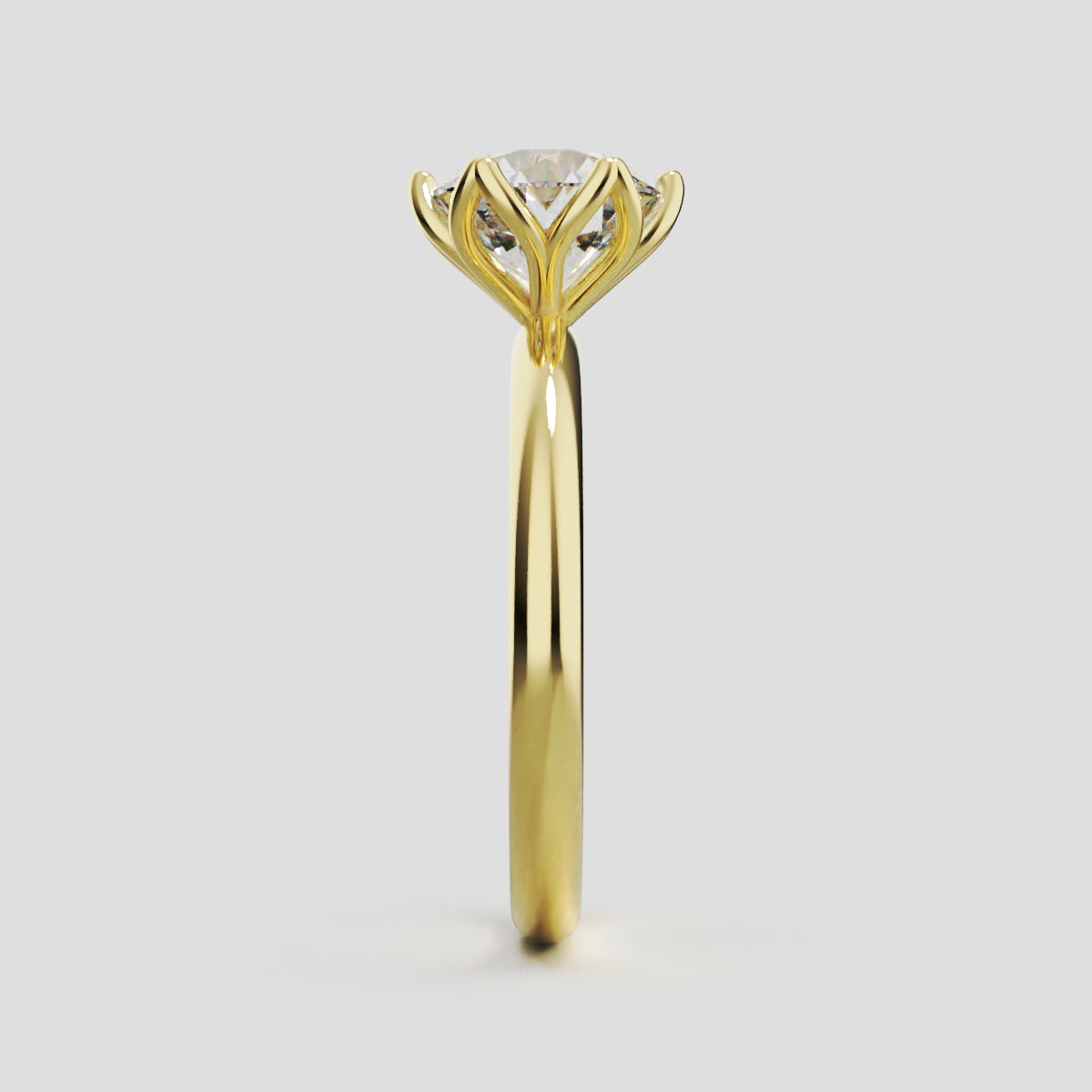 Fiorita, 1.5ct round lab grown diamond engagement ring, Petal Visible, 18K yellow gold - side view