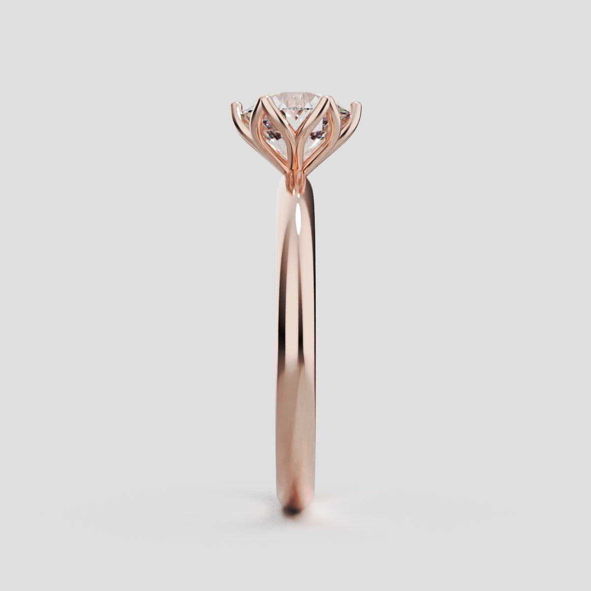 Fiorita, 1ct round lab grown diamond engagement ring, Petal Visible, 18K rose gold - side view