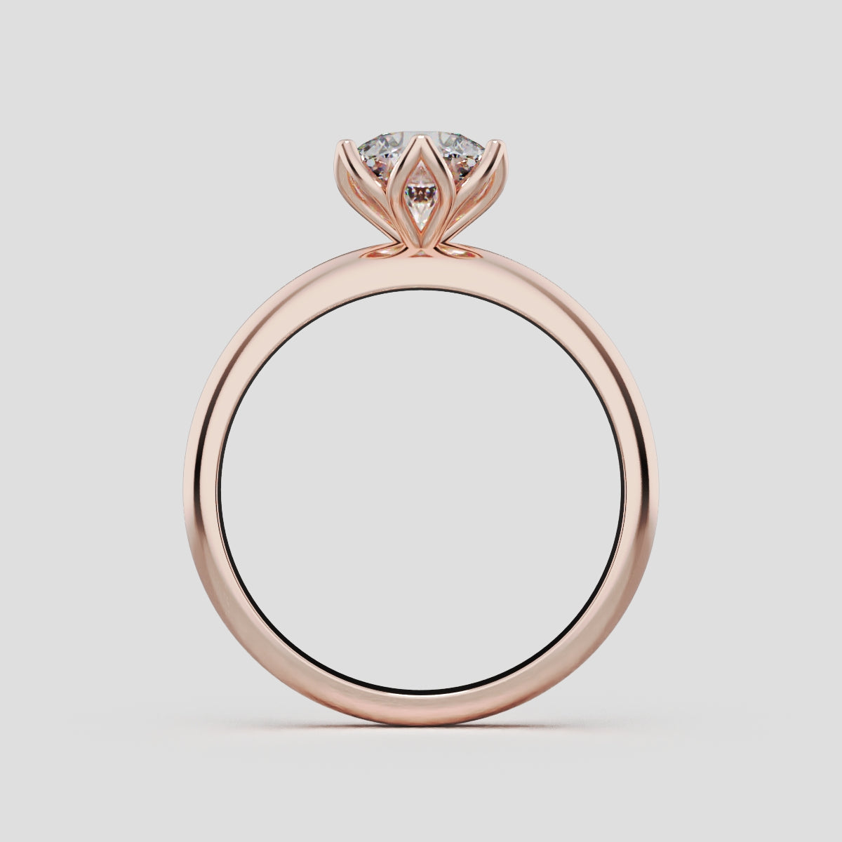 Fiorita, 1ct round lab grown diamond engagement ring, Petal Visible, 18K rose gold - through finger
