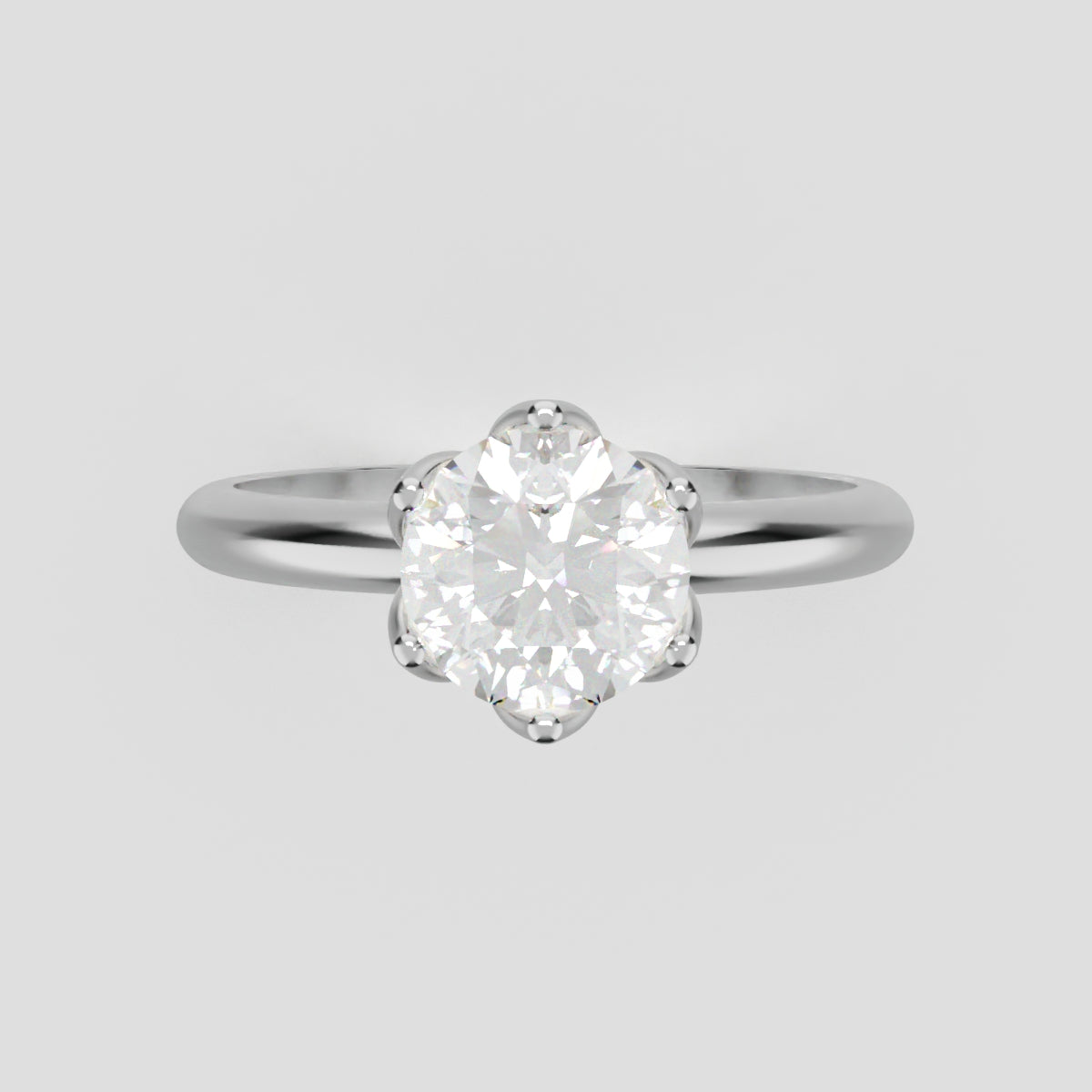Fiorita, 1ct round lab grown diamond engagement ring, Petal Visible, 18K white gold - front view