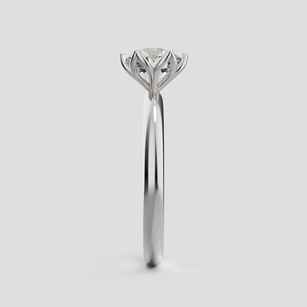 Fiorita, 1ct round lab grown diamond engagement ring, Petal Visible, 18K white gold - side view
