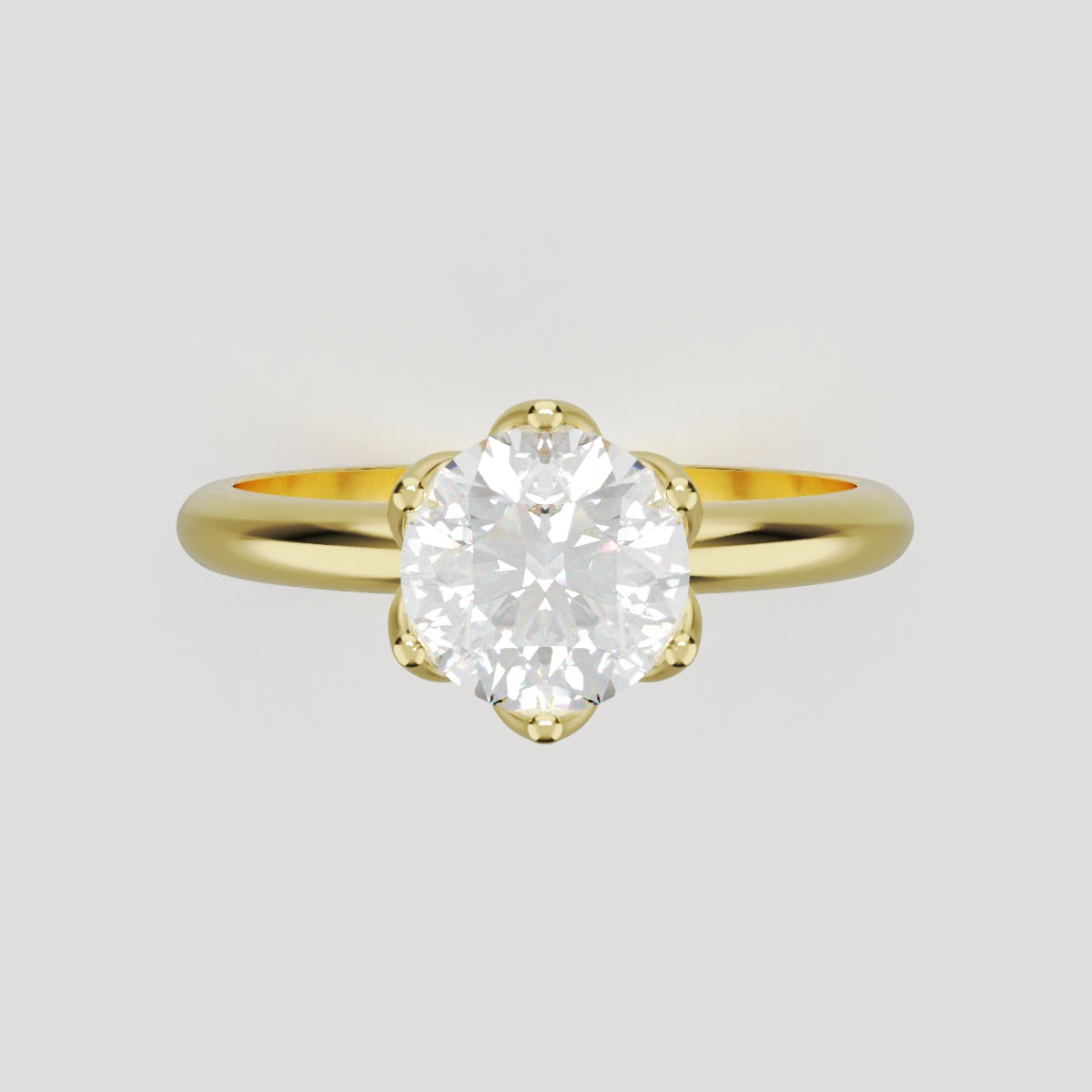 Fiorita, 1ct round lab grown diamond engagement ring, Petal Visible, 18K yellow gold - front view