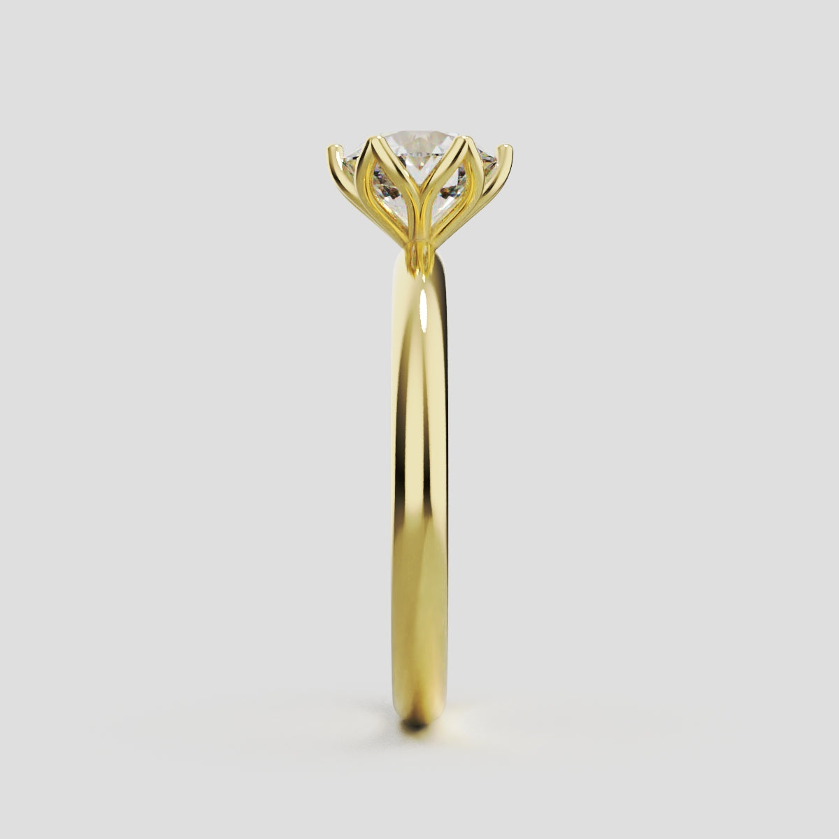 Fiorita, 1ct round lab grown diamond engagement ring, Petal Visible, 18K yellow gold - side view