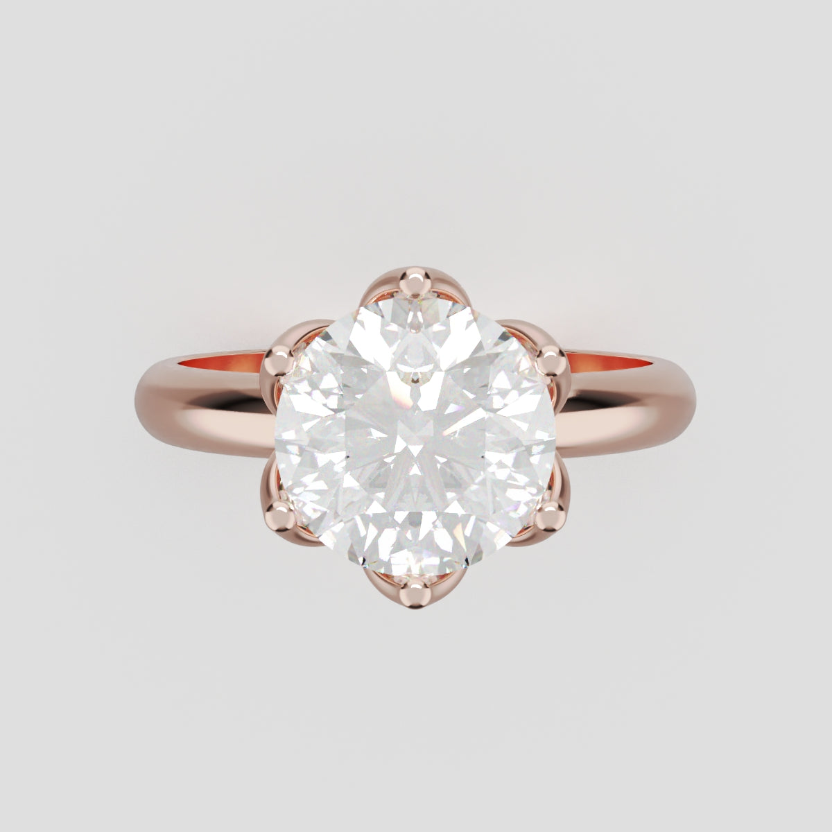 Fiorita, 2ct round lab grown diamond engagement ring, Petal Visible, 18K rose gold - front view