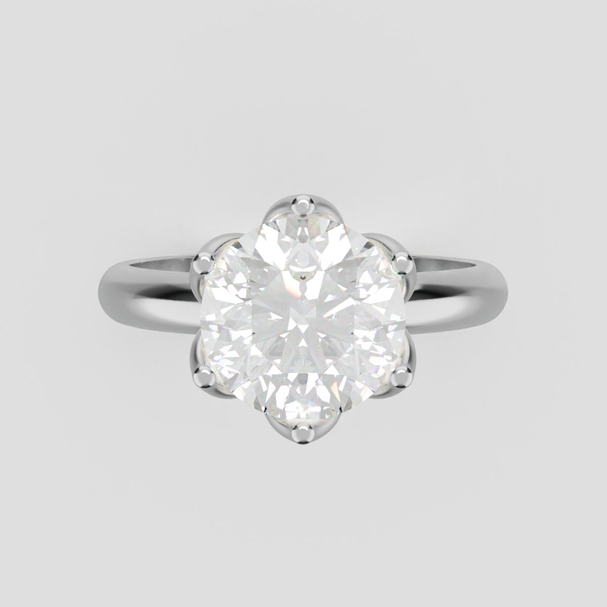 Fiorita, 2ct round lab grown diamond engagement ring, Petal Visible, 18K white gold - front view