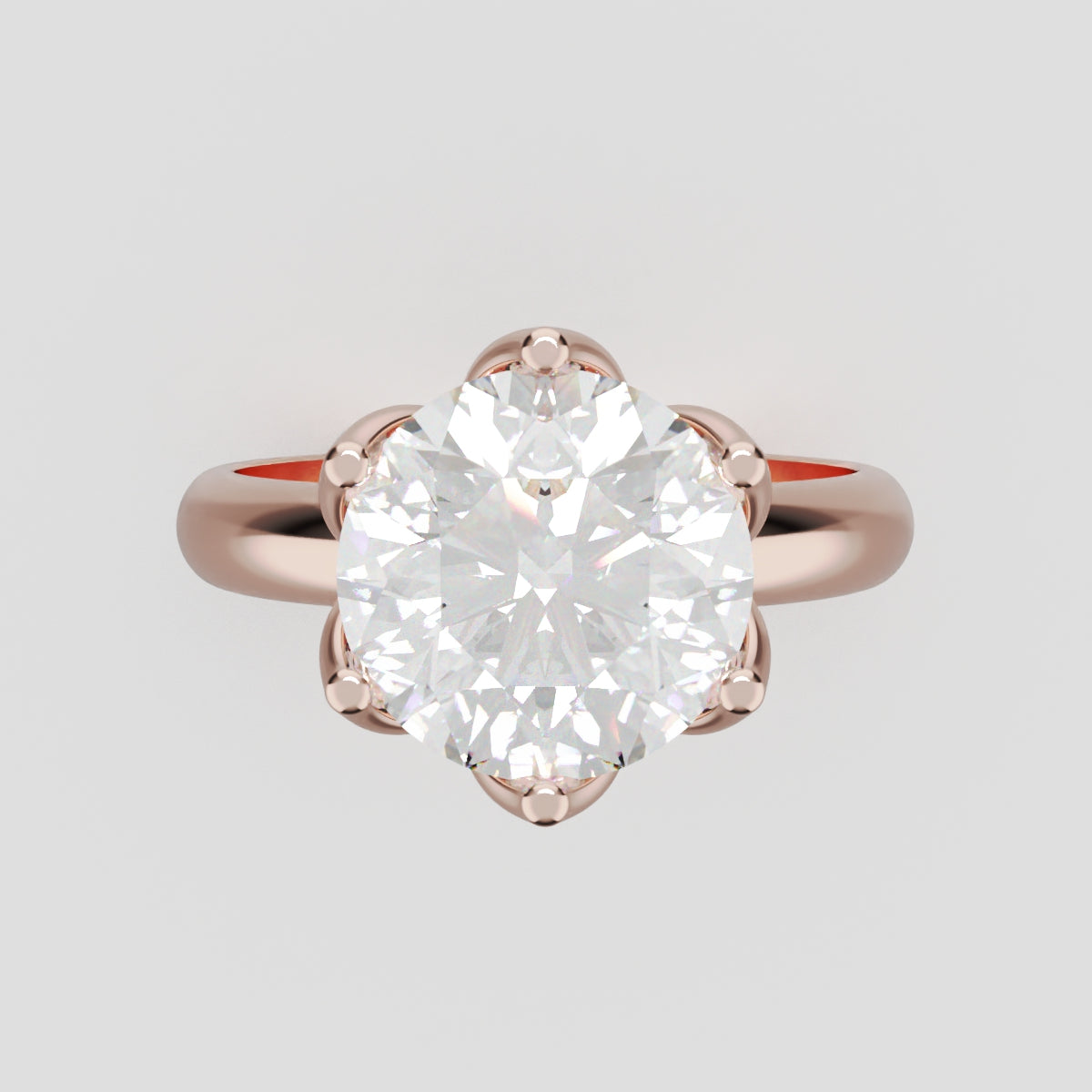 Fiorita, 3ct round lab grown diamond engagement ring, Petal Visible, 18K rose gold - front view