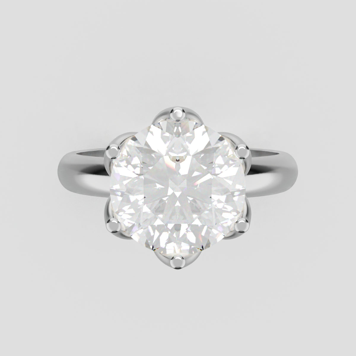 Fiorita, 3ct round lab grown diamond engagement ring, Petal Visible, 18K white gold - front view