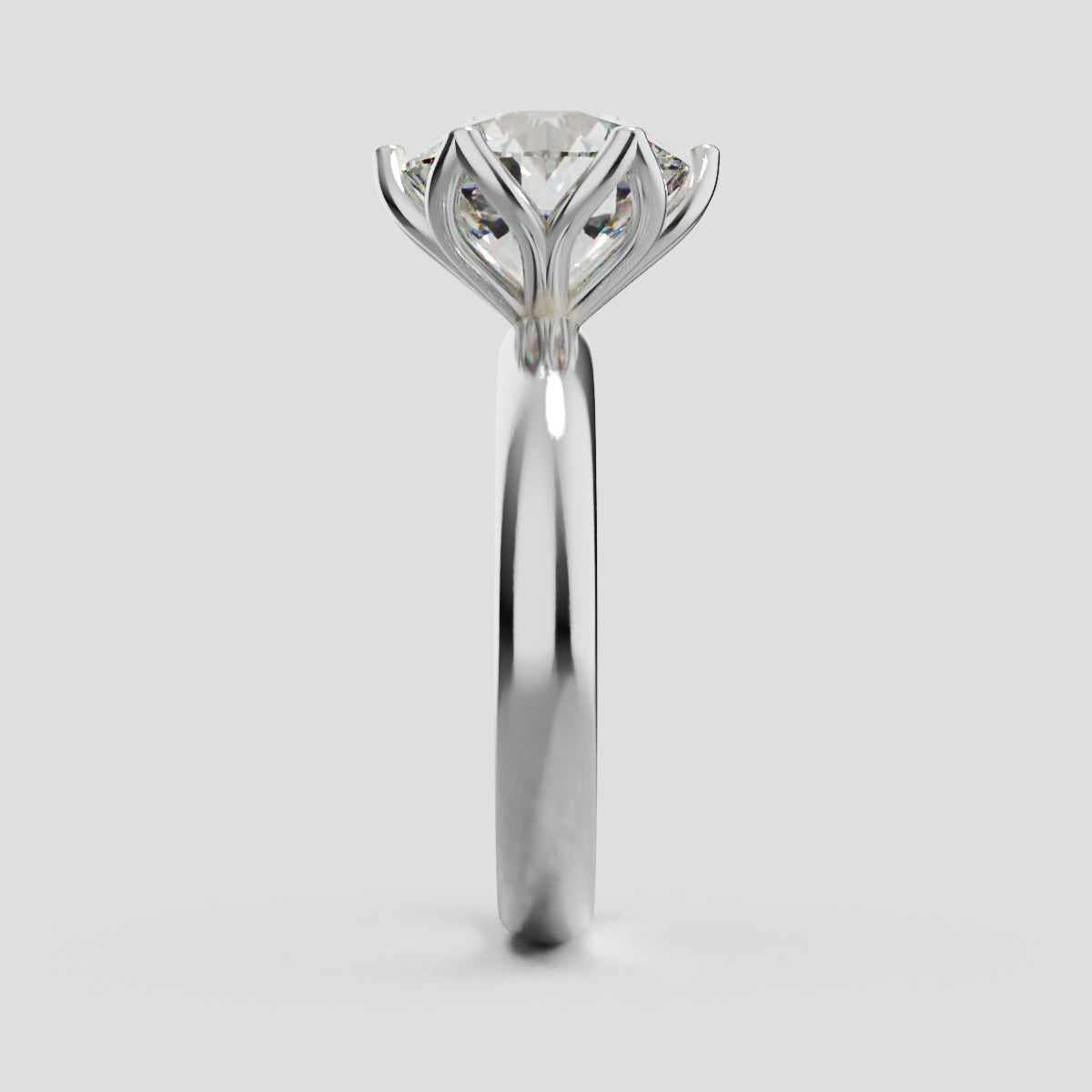 Fiorita, 3ct round lab grown diamond engagement ring, Petal Visible, 18K white gold - side view