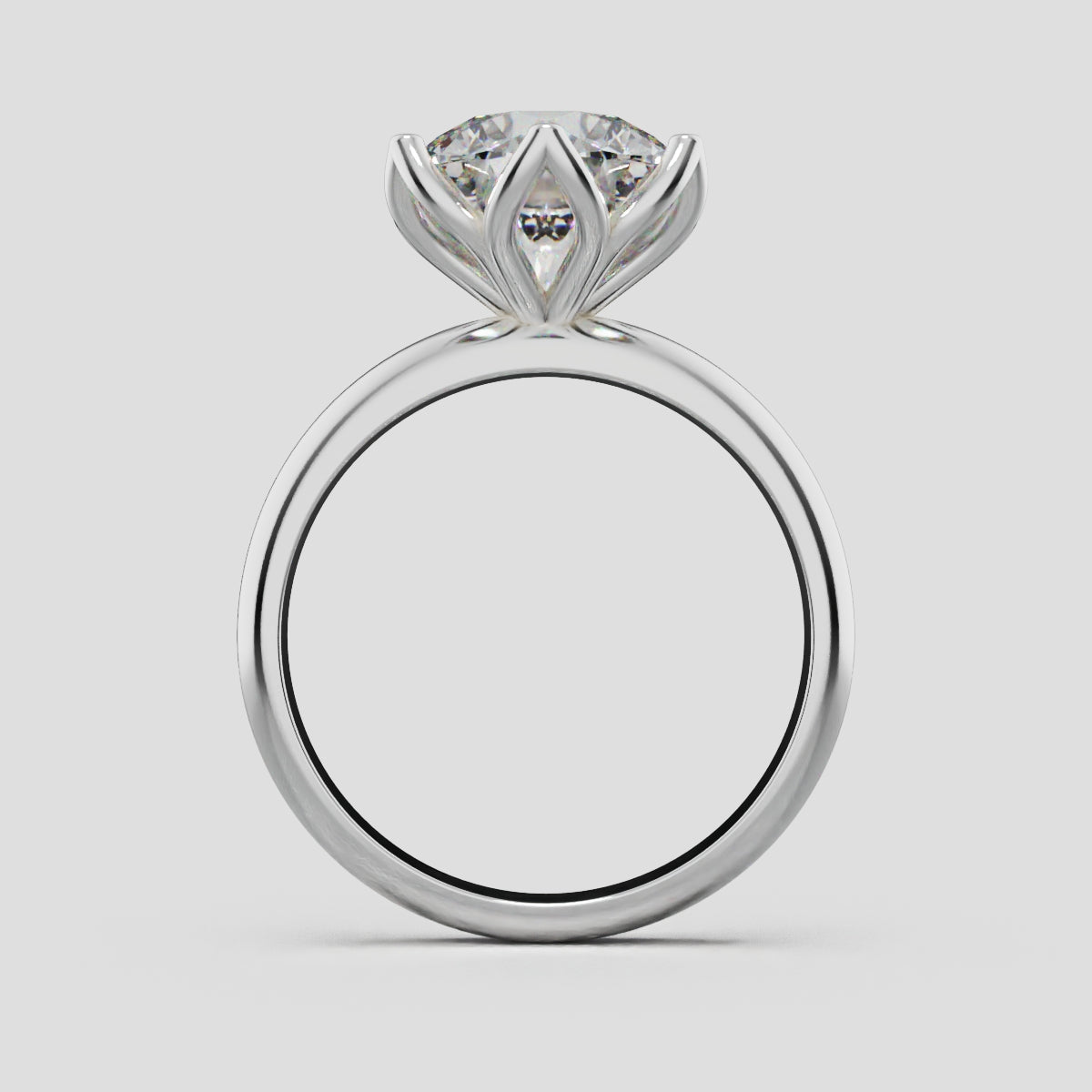 Fiorita, 3ct round lab grown diamond engagement ring, Petal Visible, 18K white gold - through finger