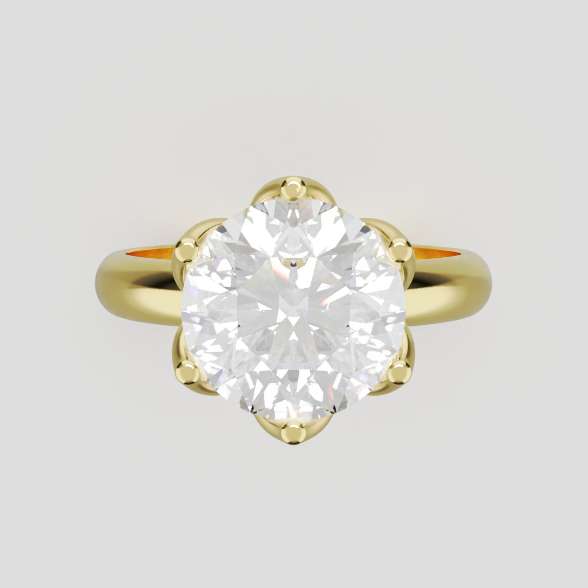 Fiorita, 3ct round lab grown diamond engagement ring, Petal Visible, 18K yellow gold - front view