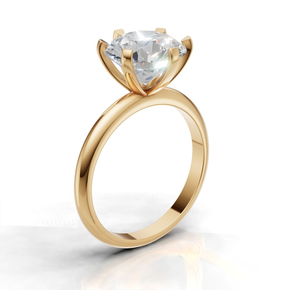 Sei Stelle, 3ct round lab grown diamond engagement ring, Plain Sides, 6 Prongs, 18K yellow gold - ne