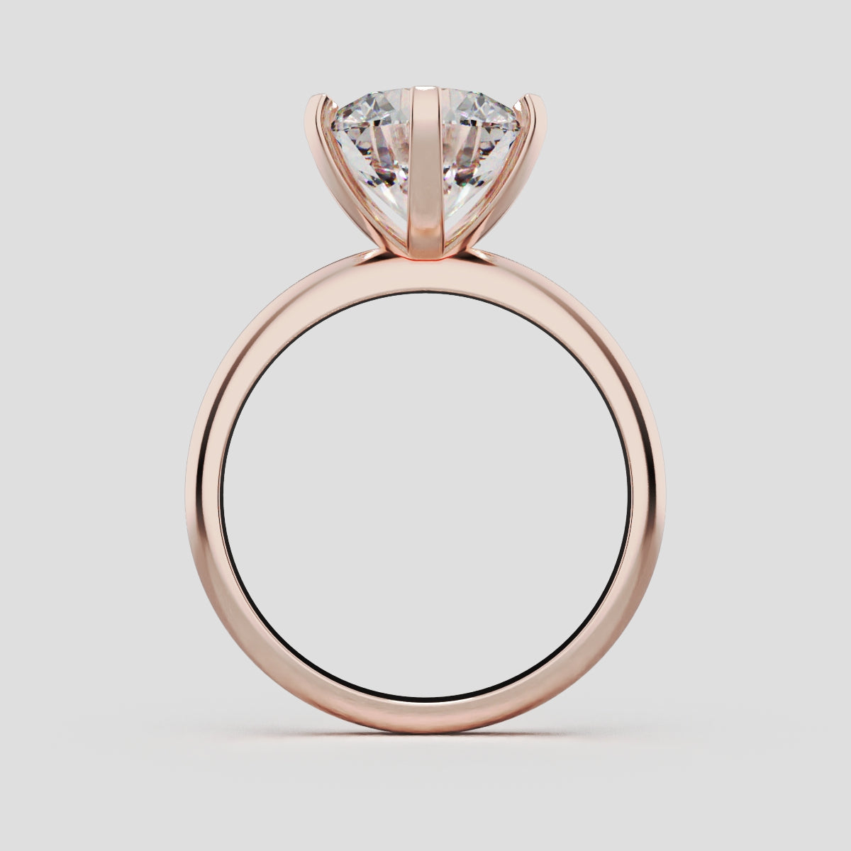 Sei Stelle, 3ct round lab grown diamond engagement ring, Plain Sides, 6 Prongs, 18K rose gold - through finger