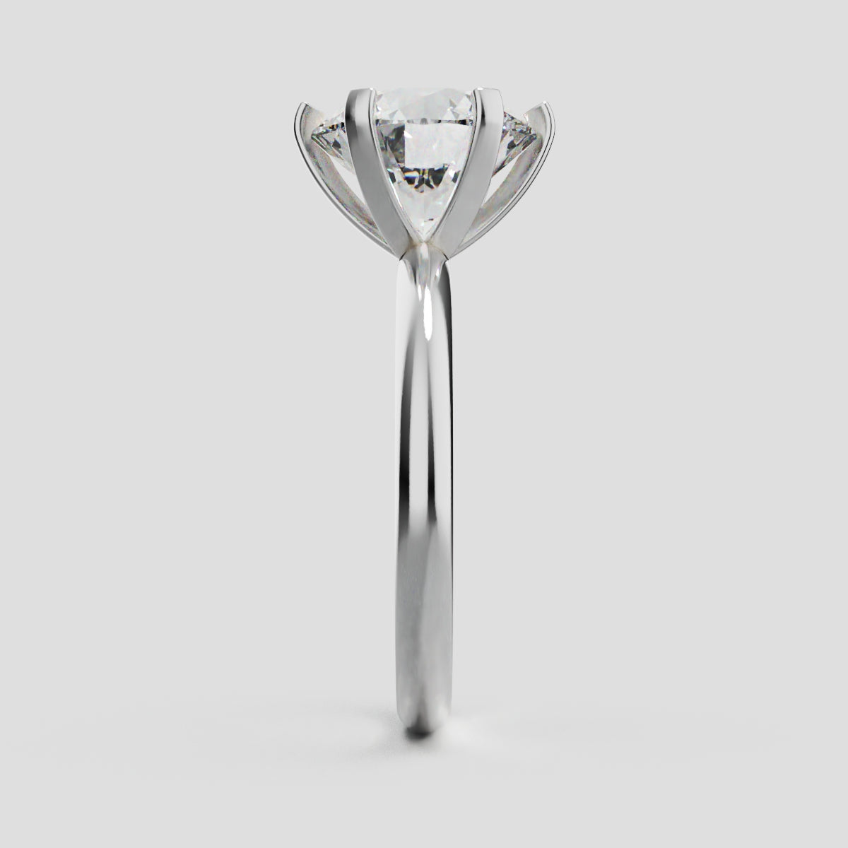 Sei Stelle, 3ct round lab grown diamond engagement ring, Plain Sides, 6 Prongs, 18K white gold - side view