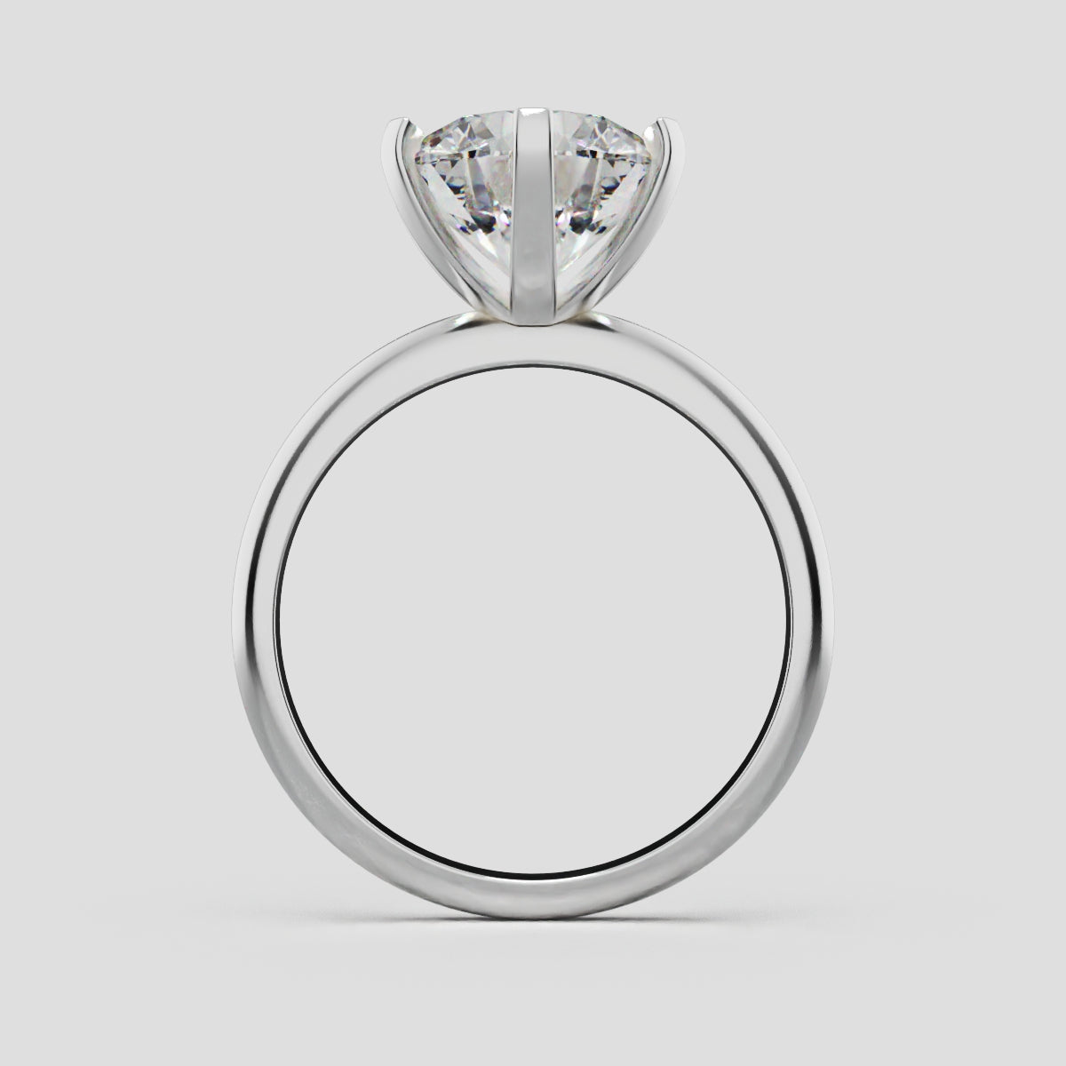 Sei Stelle, 3ct round lab grown diamond engagement ring, Plain Sides, 6 Prongs, 18K white gold - through finger