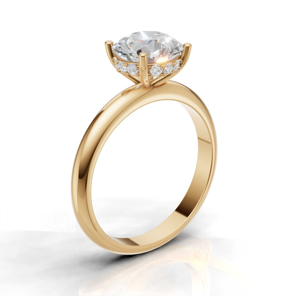 Segreto, 1.5ct round lab grown diamond engagement ring, Plain Sides, Hidden Halo, 4 Prongs, 18K yellow gold - ne