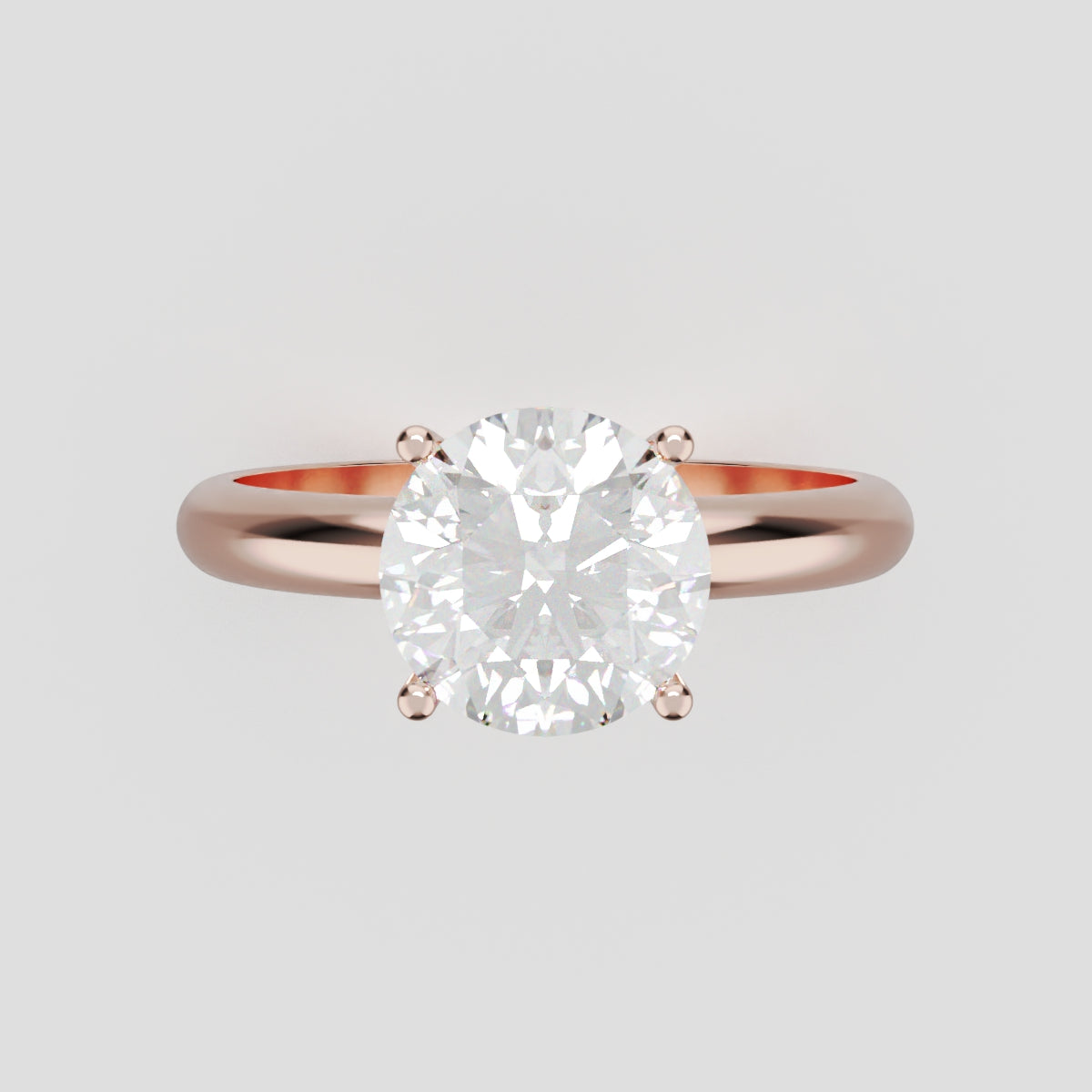 Segreto, 1.5ct round lab grown diamond engagement ring, Plain Sides, Hidden Halo, 4 Prongs, 18K rose gold - front view