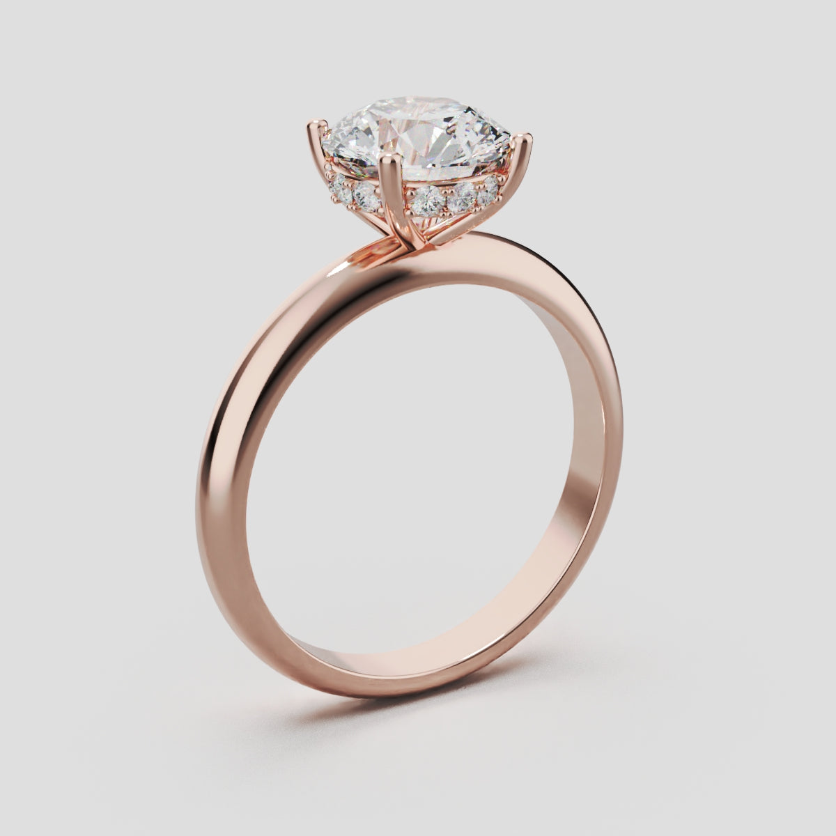 Segreto, 1.5ct round lab grown diamond engagement ring, Plain Sides, Hidden Halo, 4 Prongs, 18K rose gold - ne