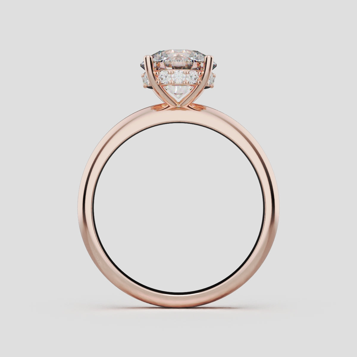 Segreto, 1.5ct round lab grown diamond engagement ring, Plain Sides, Hidden Halo, 4 Prongs, 18K rose gold - through finger