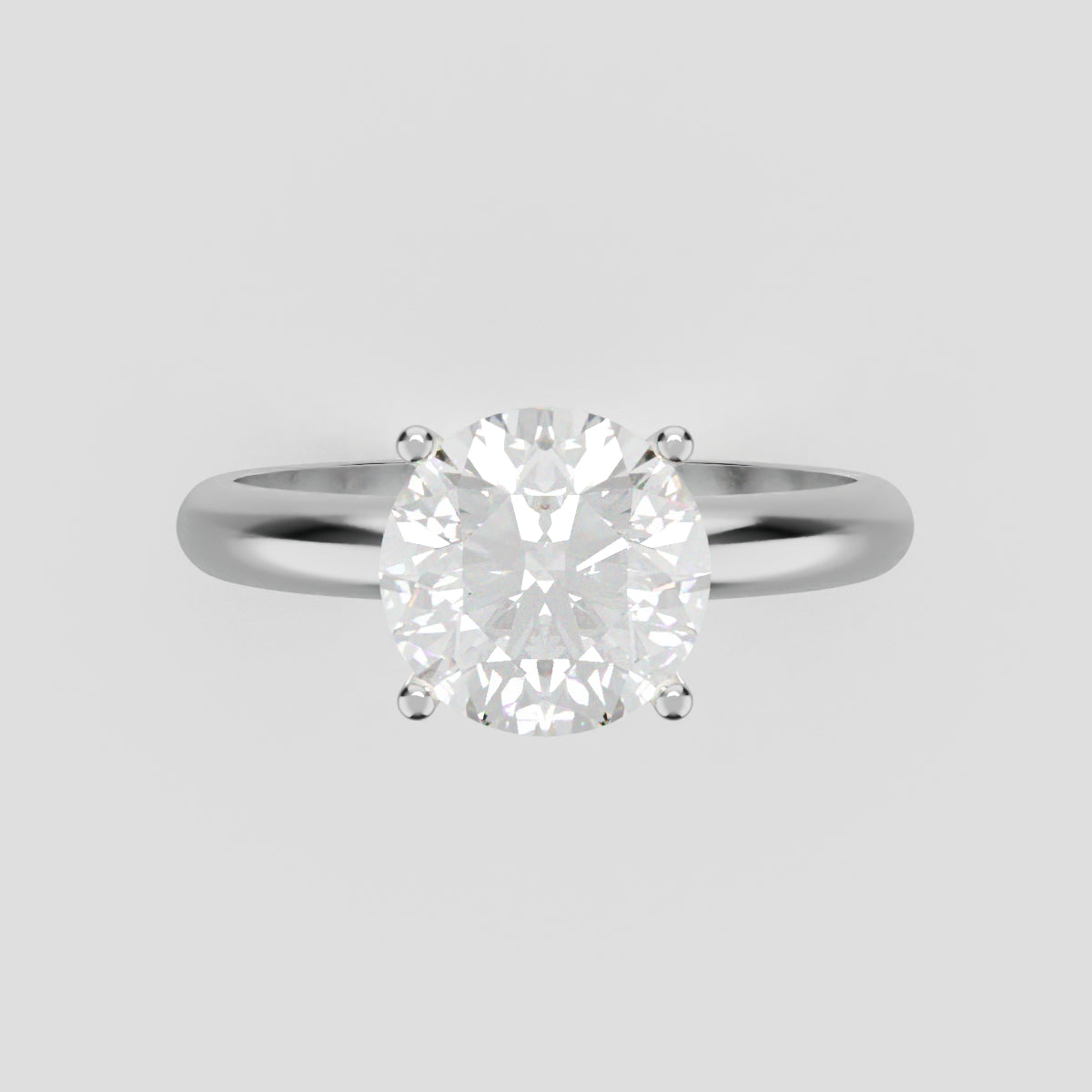 Segreto, 1.5ct round lab grown diamond engagement ring, Plain Sides, Hidden Halo, 4 Prongs, 18K white gold - front view