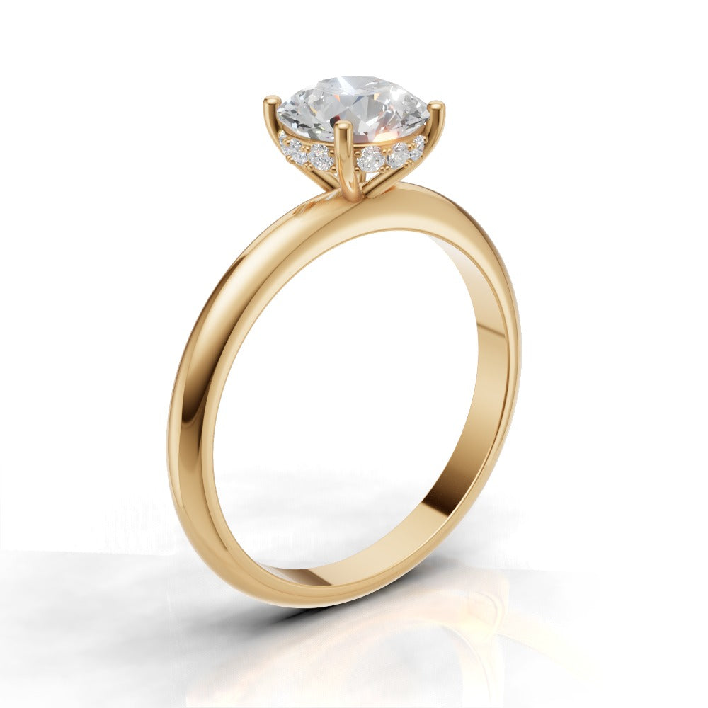 Segreto, 1ct round lab grown diamond engagement ring, Plain Sides, Hidden Halo, 4 Prongs, 18K yellow gold - ne