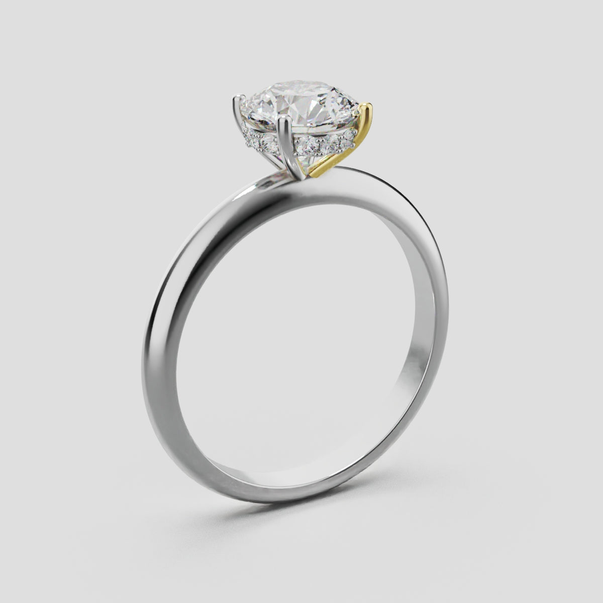 Segreto, 1ct round lab grown diamond engagement ring, Plain Sides, Hidden Halo, 4 Prongs, 18K white gold - ne