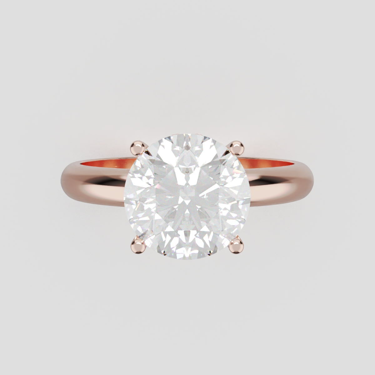 Segreto, 2ct round lab grown diamond engagement ring, Plain Sides, Hidden Halo, 4 Prongs, 18K rose gold - front view