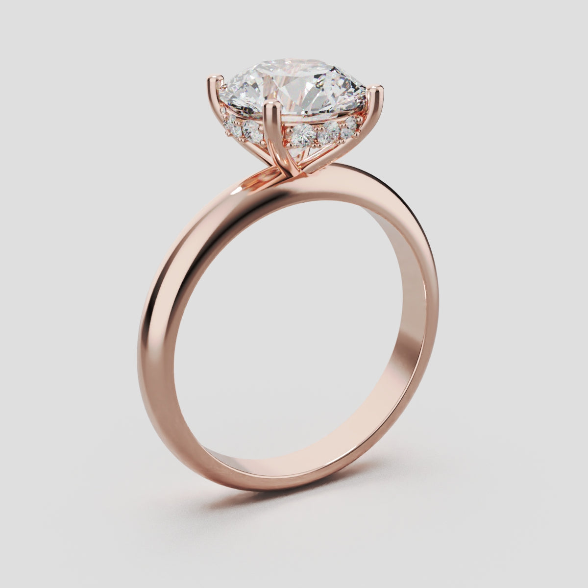 Segreto, 2ct round lab grown diamond engagement ring, Plain Sides, Hidden Halo, 4 Prongs, 18K rose gold - ne