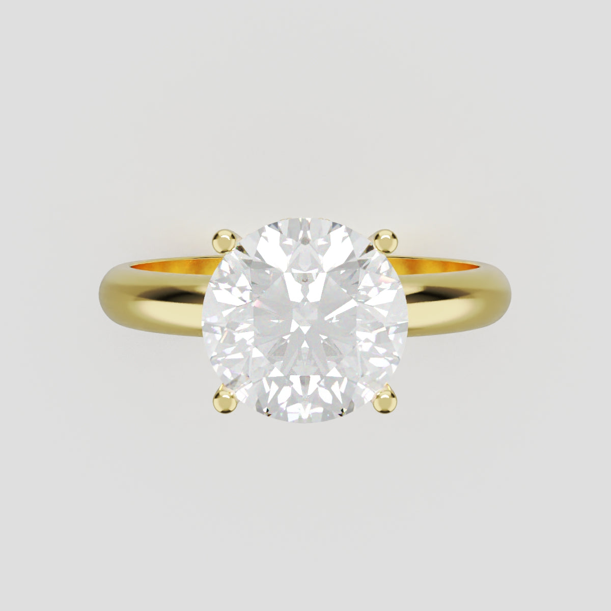 Segreto, 2ct round lab grown diamond engagement ring, Plain Sides, Hidden Halo, 4 Prongs, 18K yellow gold - front view