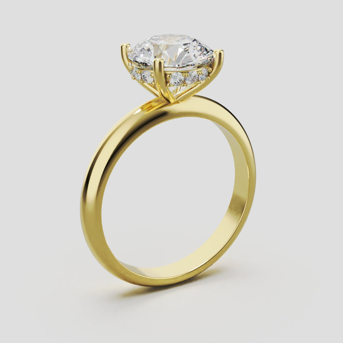 Segreto, 2ct round lab grown diamond engagement ring, Plain Sides, Hidden Halo, 4 Prongs, 18K yellow gold - ne