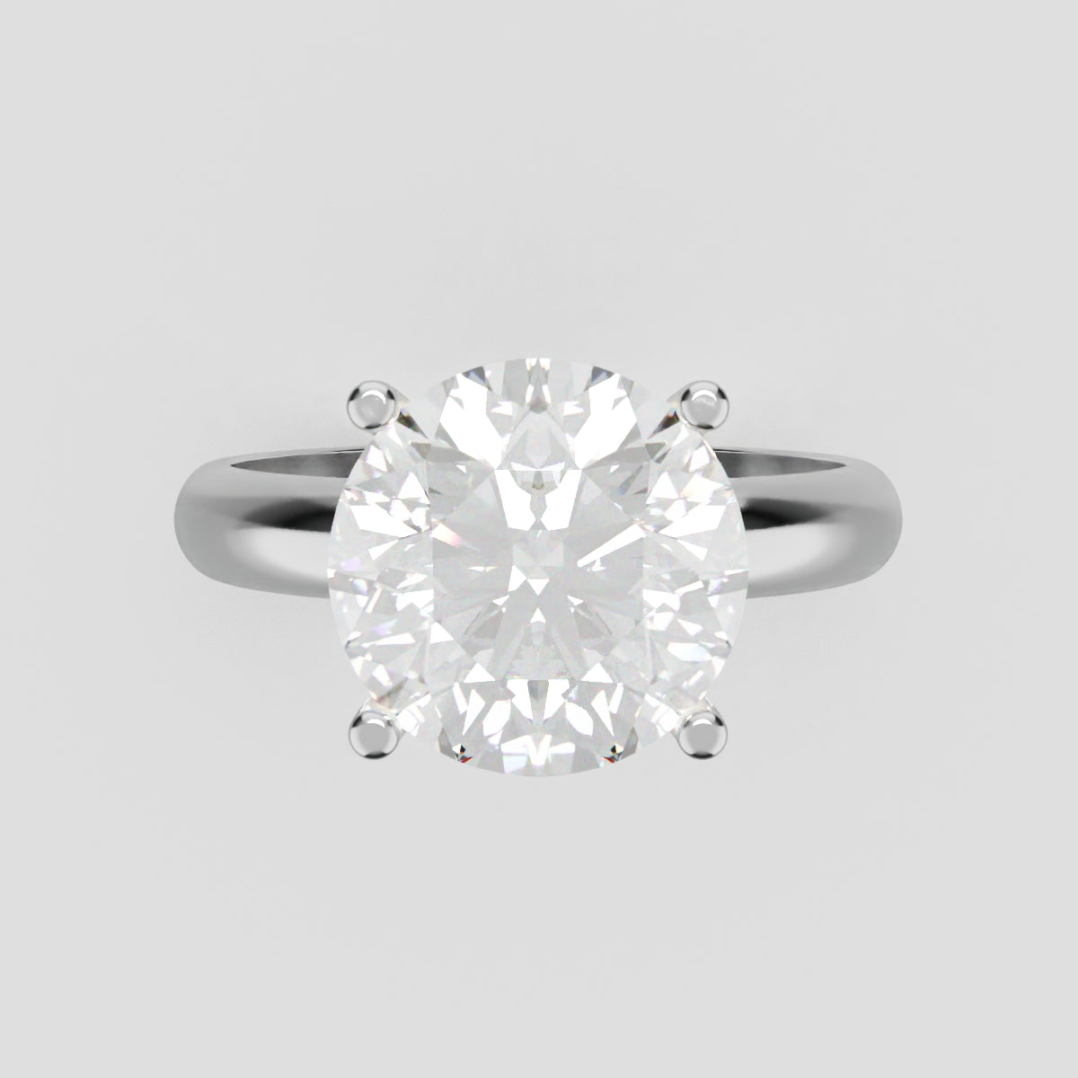 Segreto, 3ct round lab grown diamond engagement ring, Plain Sides, Hidden Halo, 4 Prongs, 18K white gold - front view