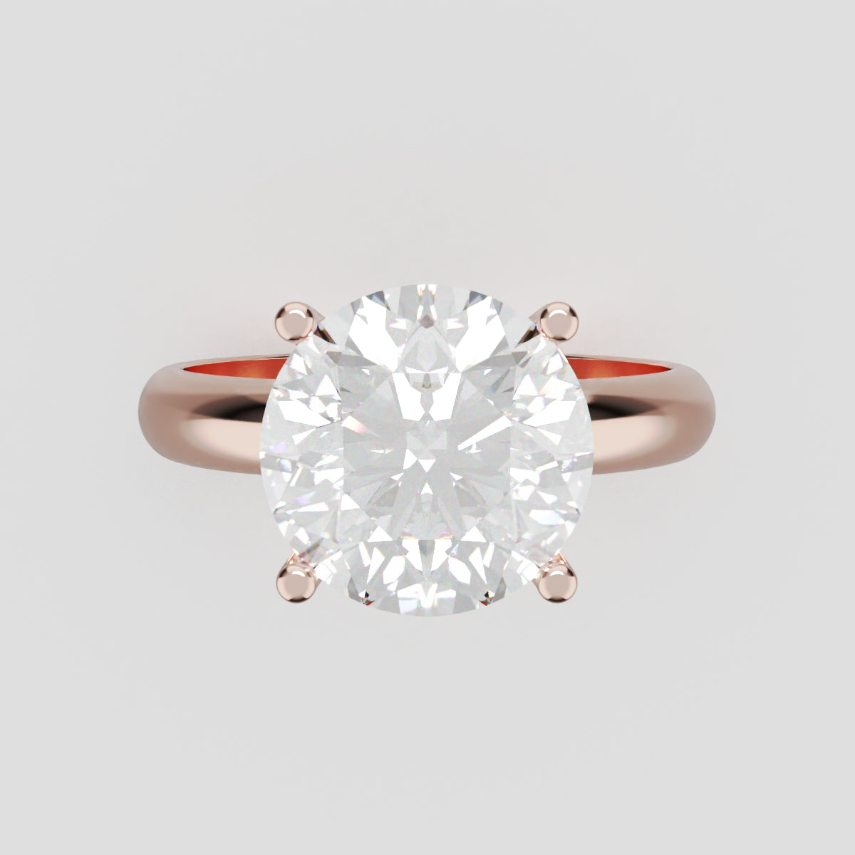 Limpido, 3ct round lab grown diamond engagement ring, Plain Sides, Plain Gallery, 4 Prongs, 18K rose gold - front view