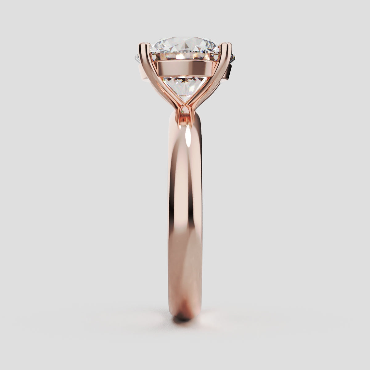 Limpido, 3ct round lab grown diamond engagement ring, Plain Sides, Plain Gallery, 4 Prongs, 18K rose gold - side view