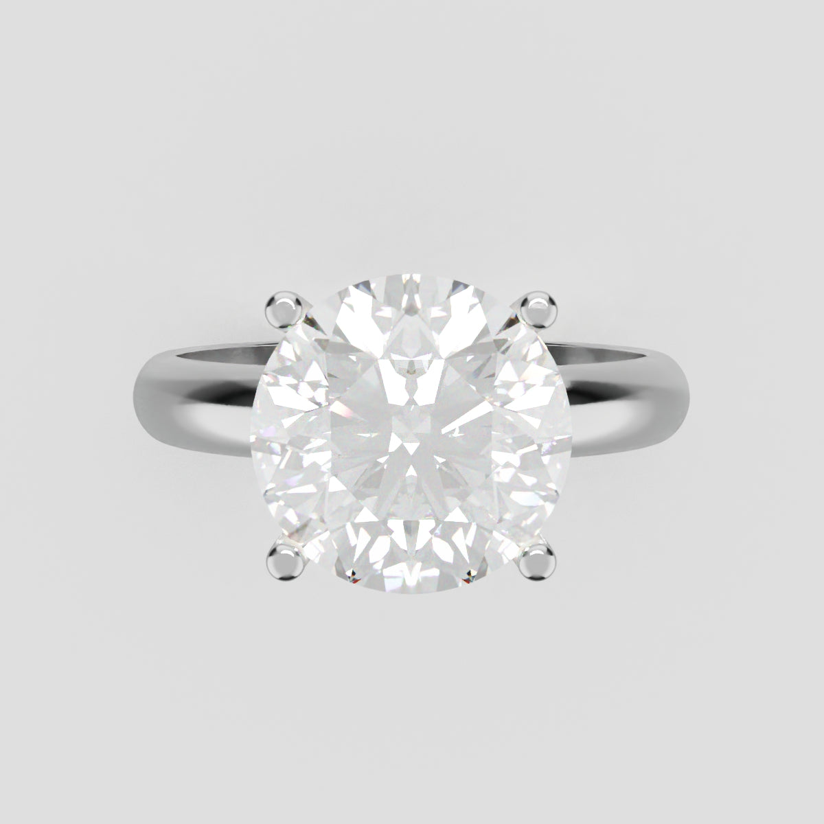 Limpido, 3ct round lab grown diamond engagement ring, Plain Sides, Plain Gallery, 4 Prongs, 18K white gold - front view