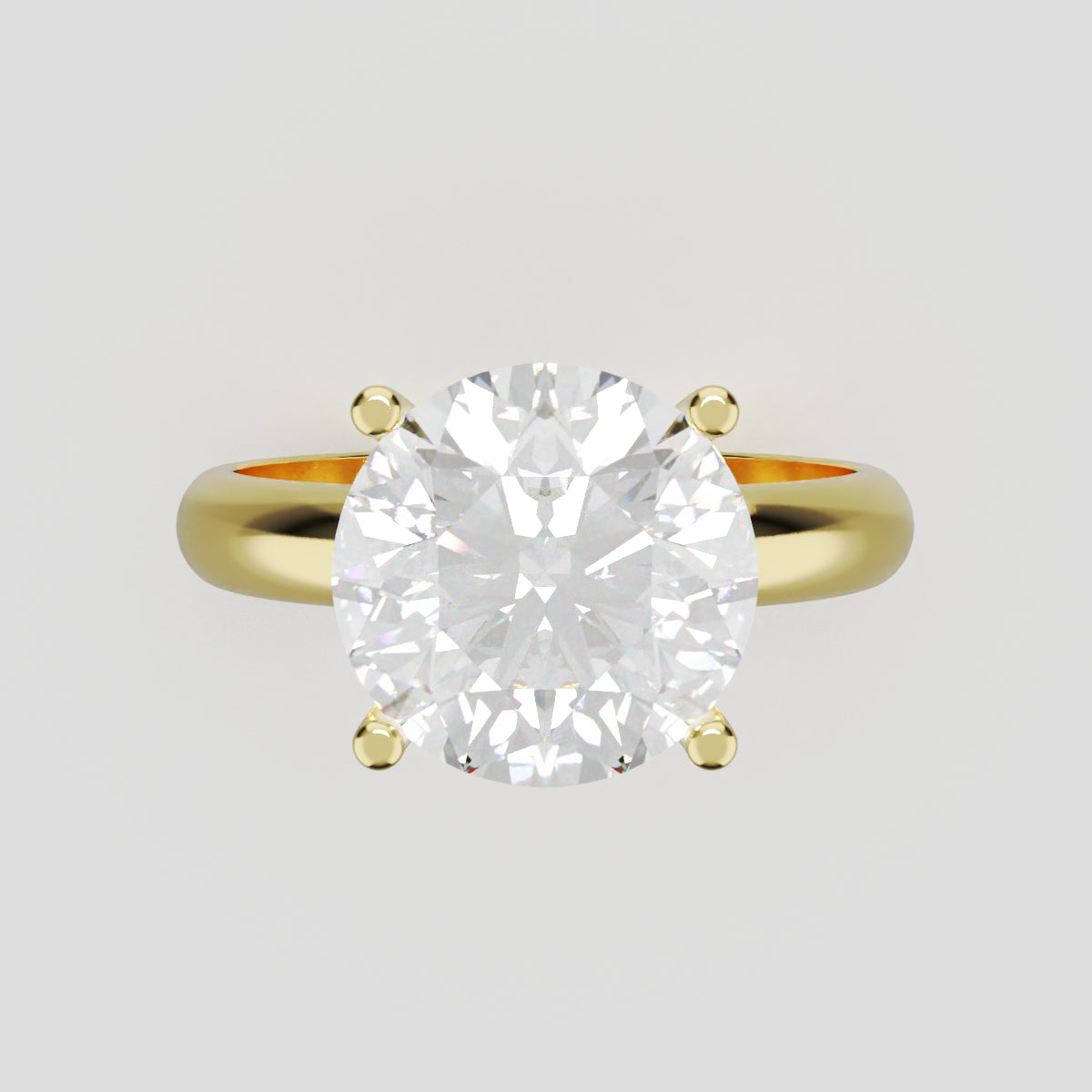 Limpido, 3ct round lab grown diamond engagement ring, Plain Sides, Plain Gallery, 4 Prongs, 18K yellow gold - front view