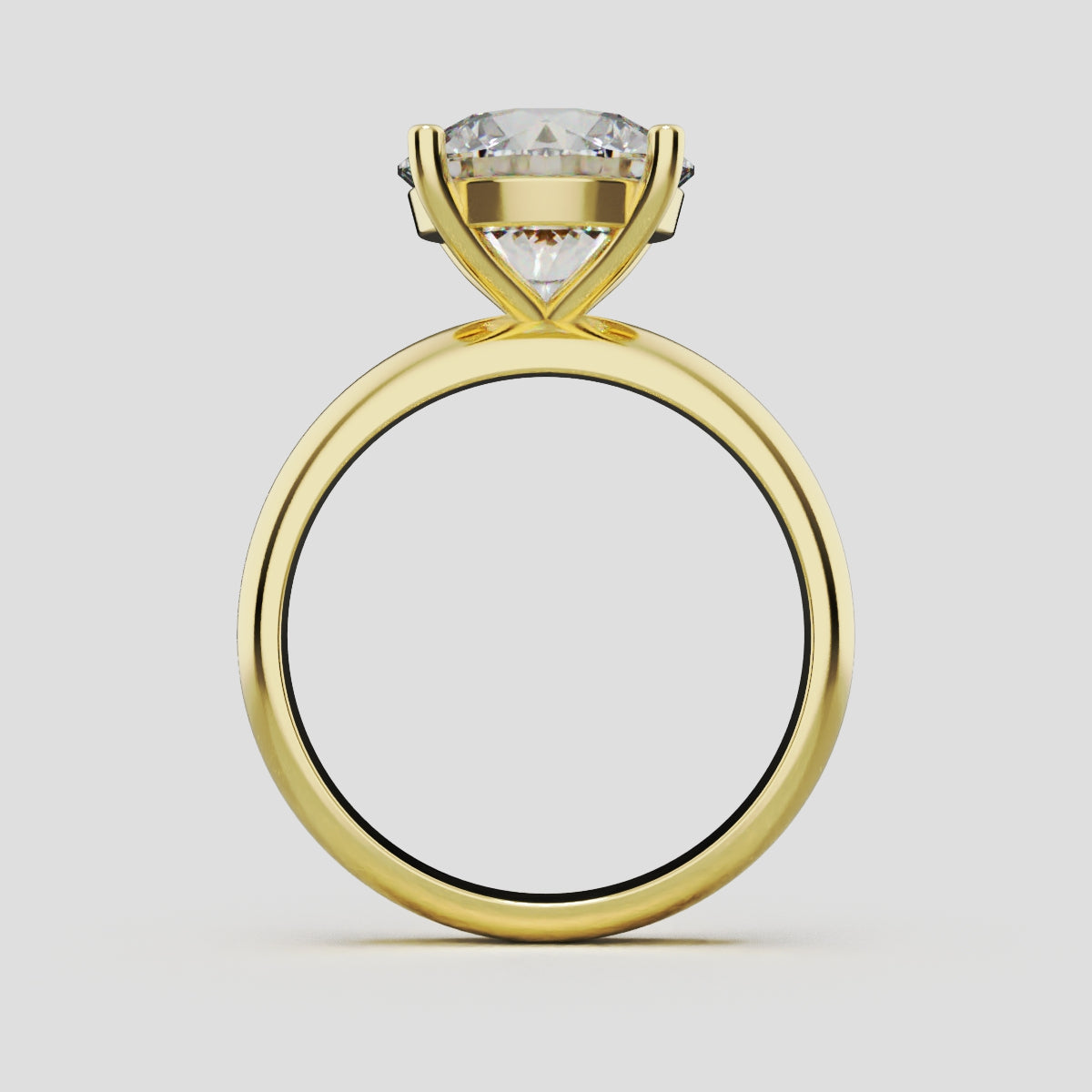Limpido, 3ct round lab grown diamond engagement ring, Plain Sides, Plain Gallery, 4 Prongs, 18K yellow gold - through finger
